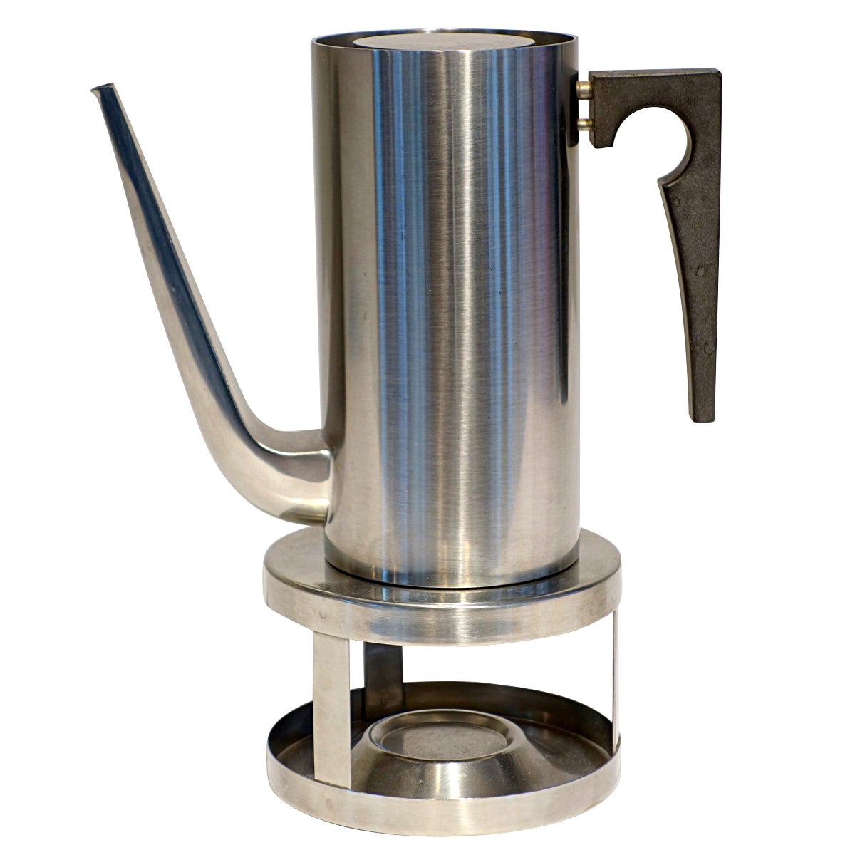 Midcentury Cylinda Coffee Pot and Stove by Arne Jacobsen for Stelton For Sale