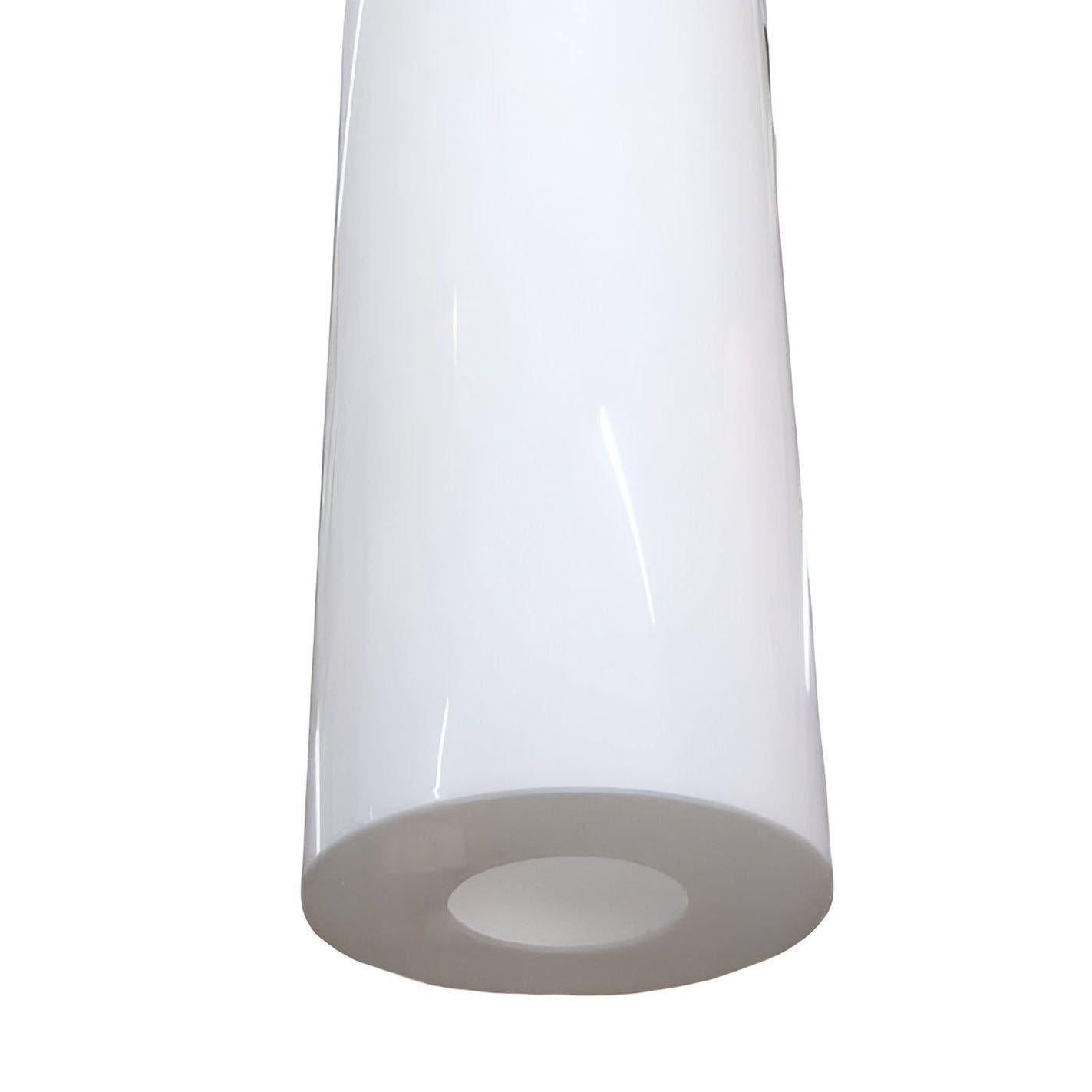 American 1958 Mid-century Modern Cylinder Acrylic & Steel Pendant, 2 Available For Sale