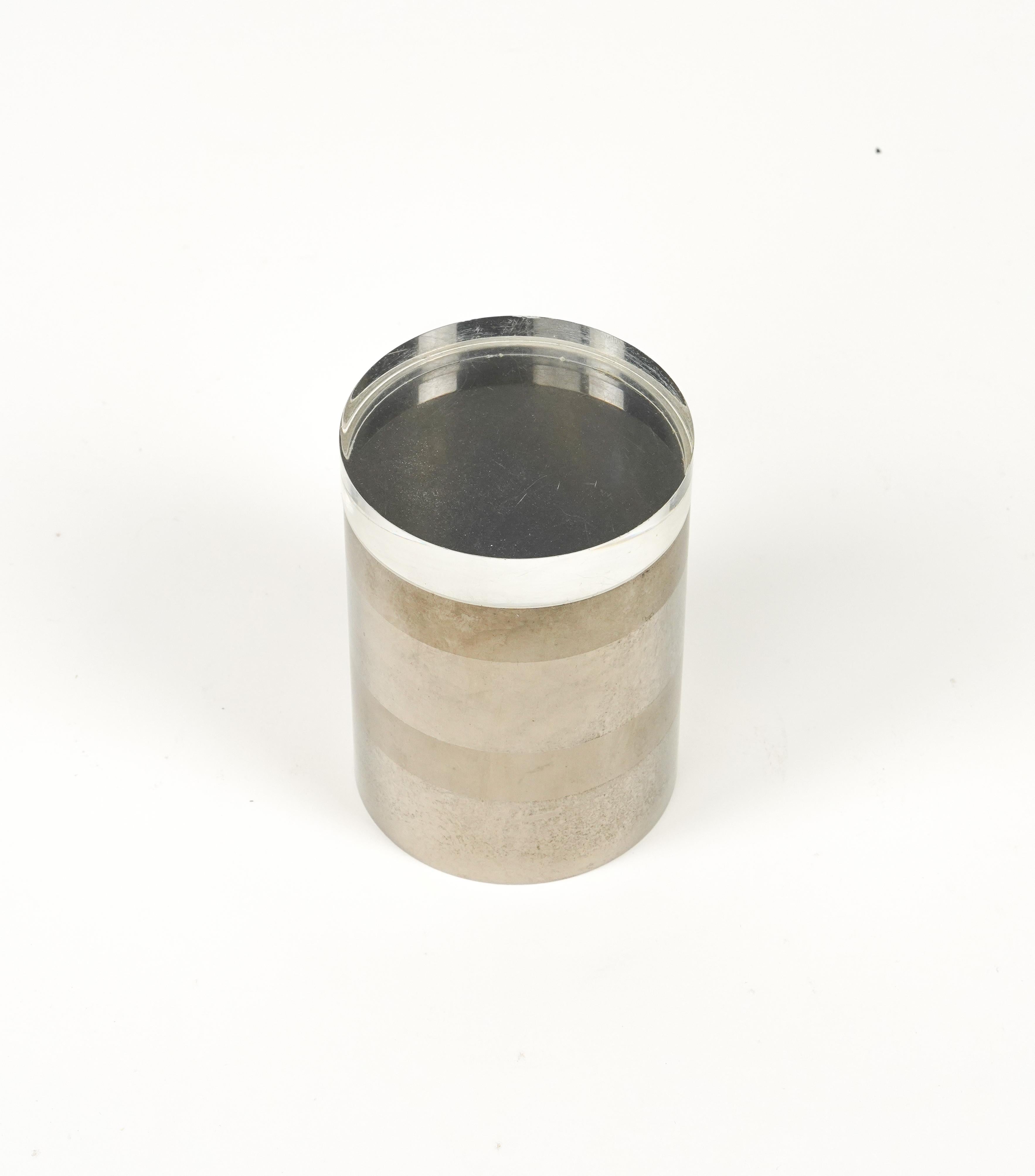 Mid-Century Modern Midcentury Cylindrical Box in Chrome and Lucite Romeo Rega Style, Italy 1970 For Sale