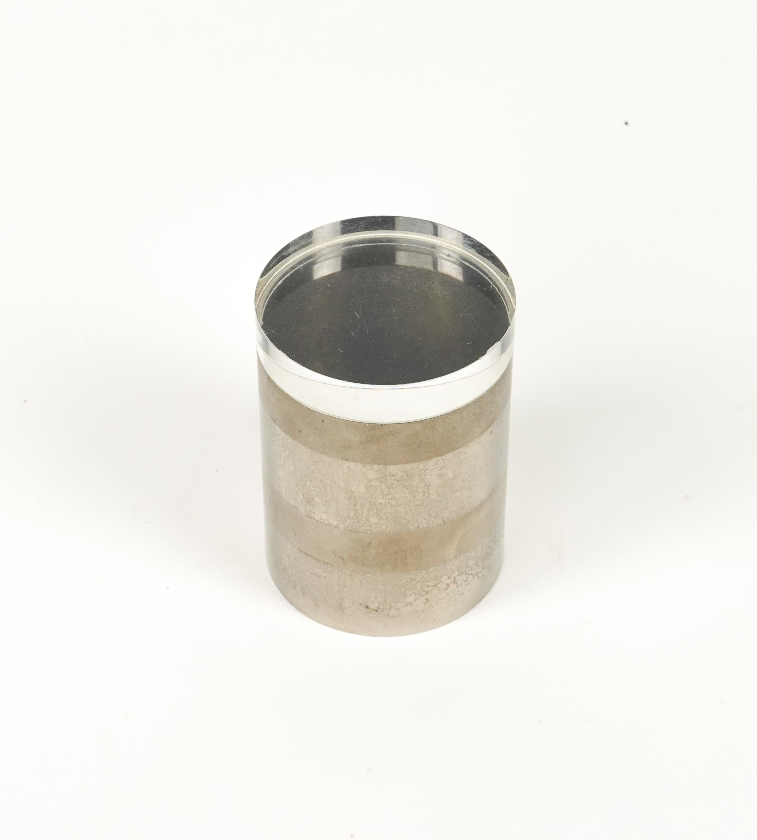 Midcentury Cylindrical Box in Chrome and Lucite Romeo Rega Style, Italy 1970 For Sale 1