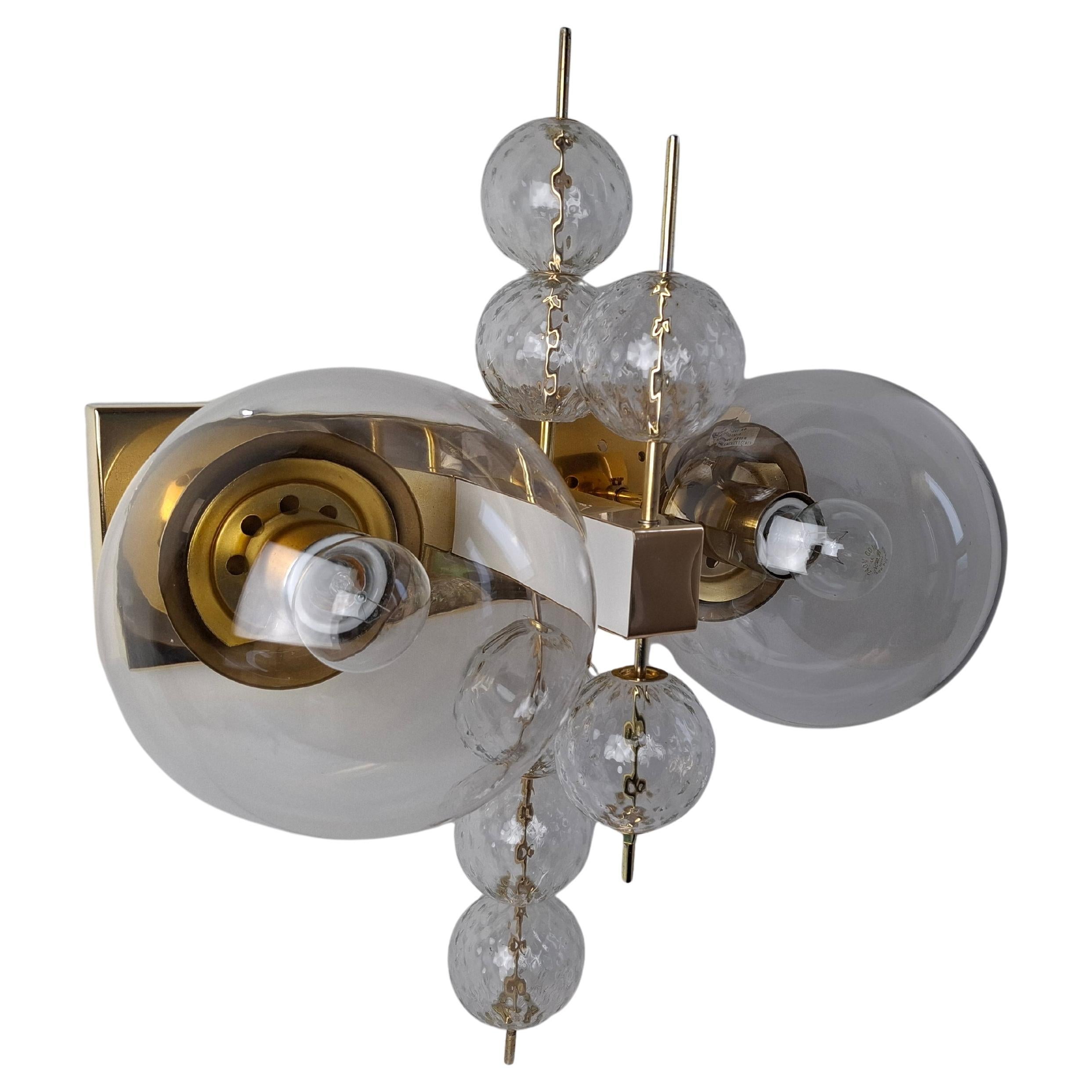 Midcentury Czech Brass and Glass Wall Sconce by Kamenický Šenov, 1970s