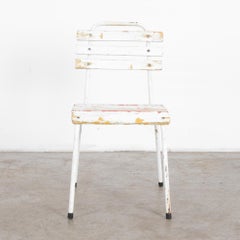 Mid-Century Modern White Metal Garden Chair with Wood Slats, 1960