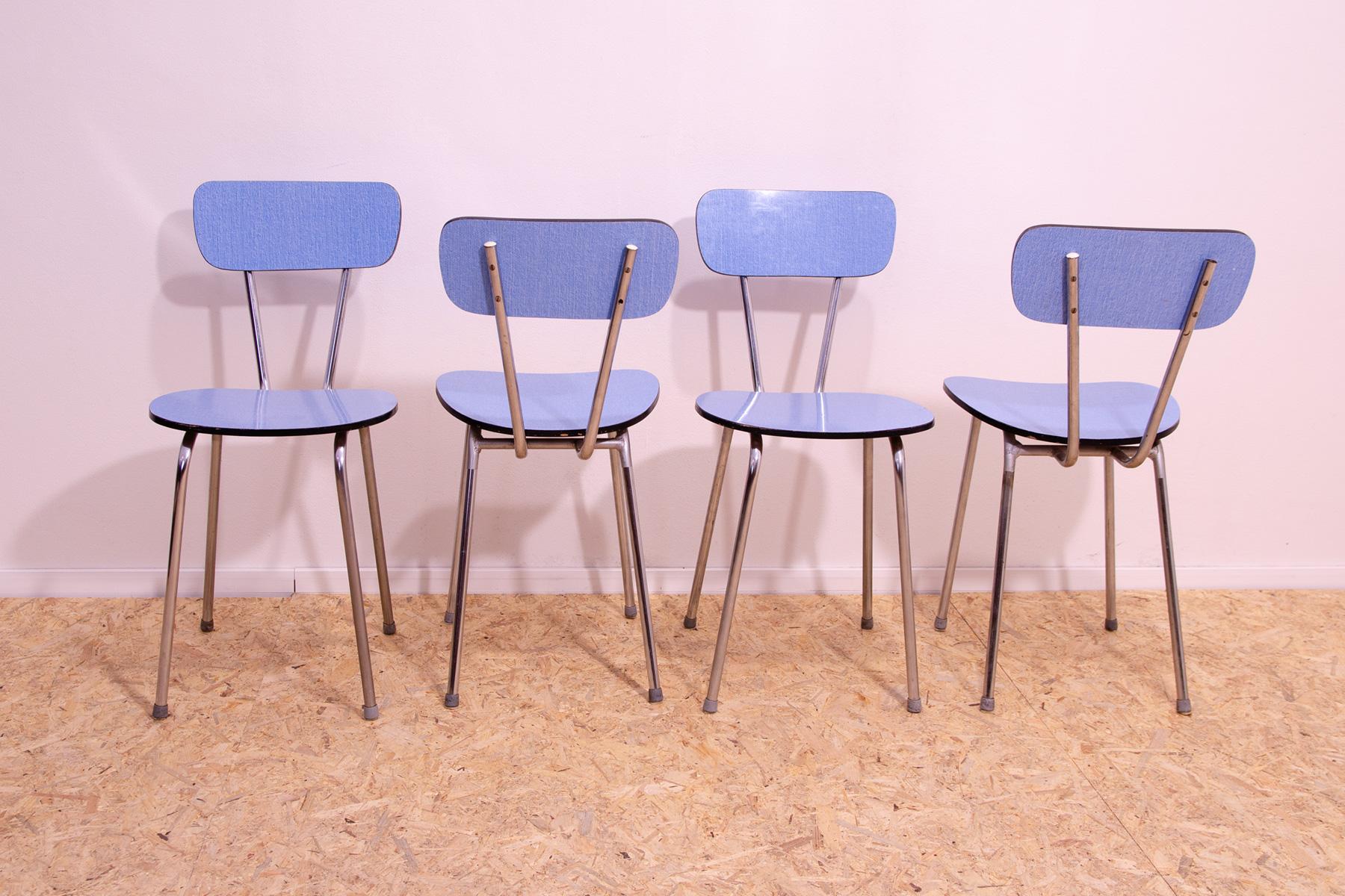 Metal Midcentury Czechoslovak colored formica cafe chairs, 1960´s, set of 4 For Sale