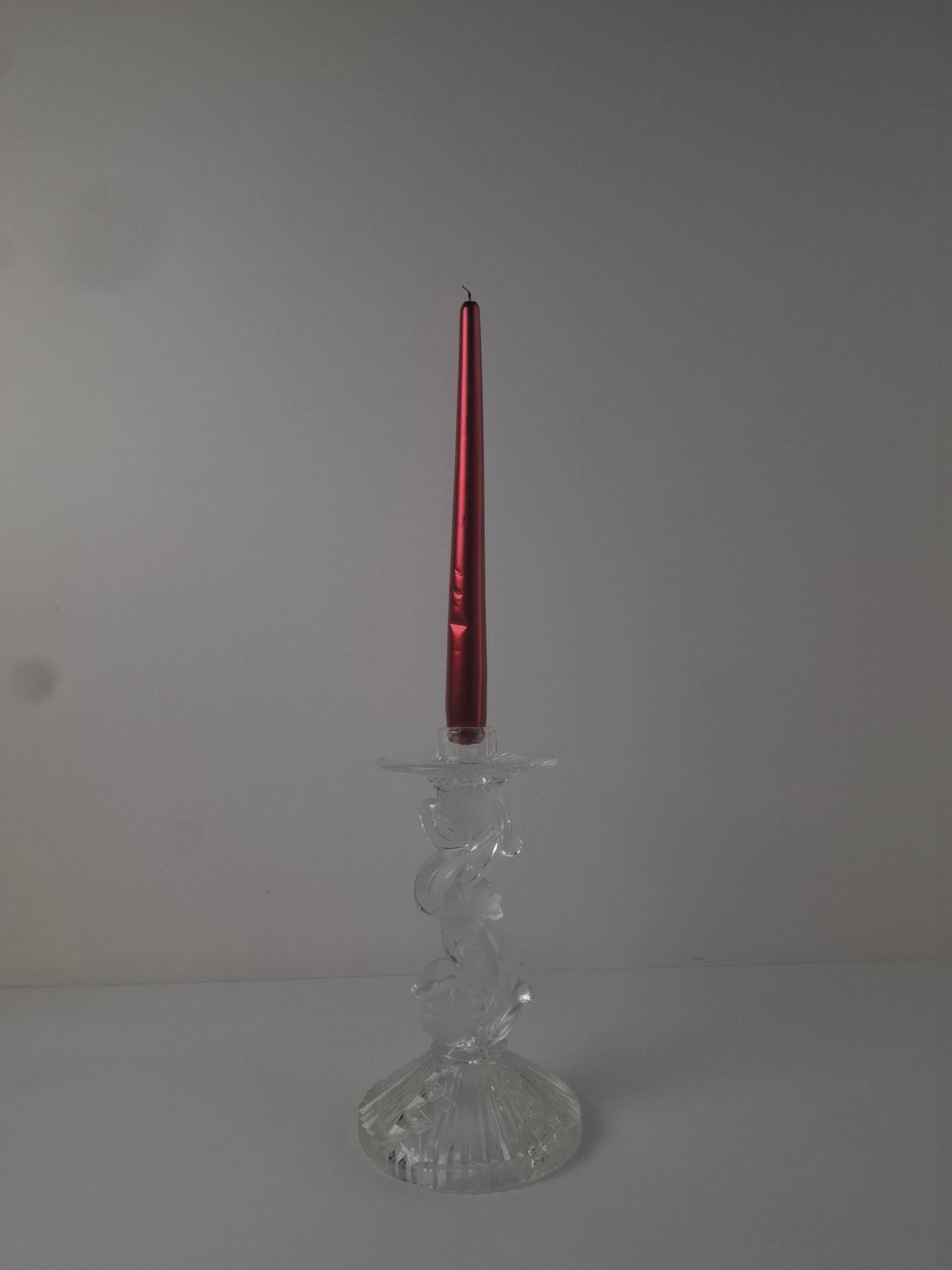 Skulpturaler Kerzenhalter aus geschliffenem tschechoslowakischem Glas, klar, feuerpoliert, Mitte des Jahrhunderts im Angebot 7