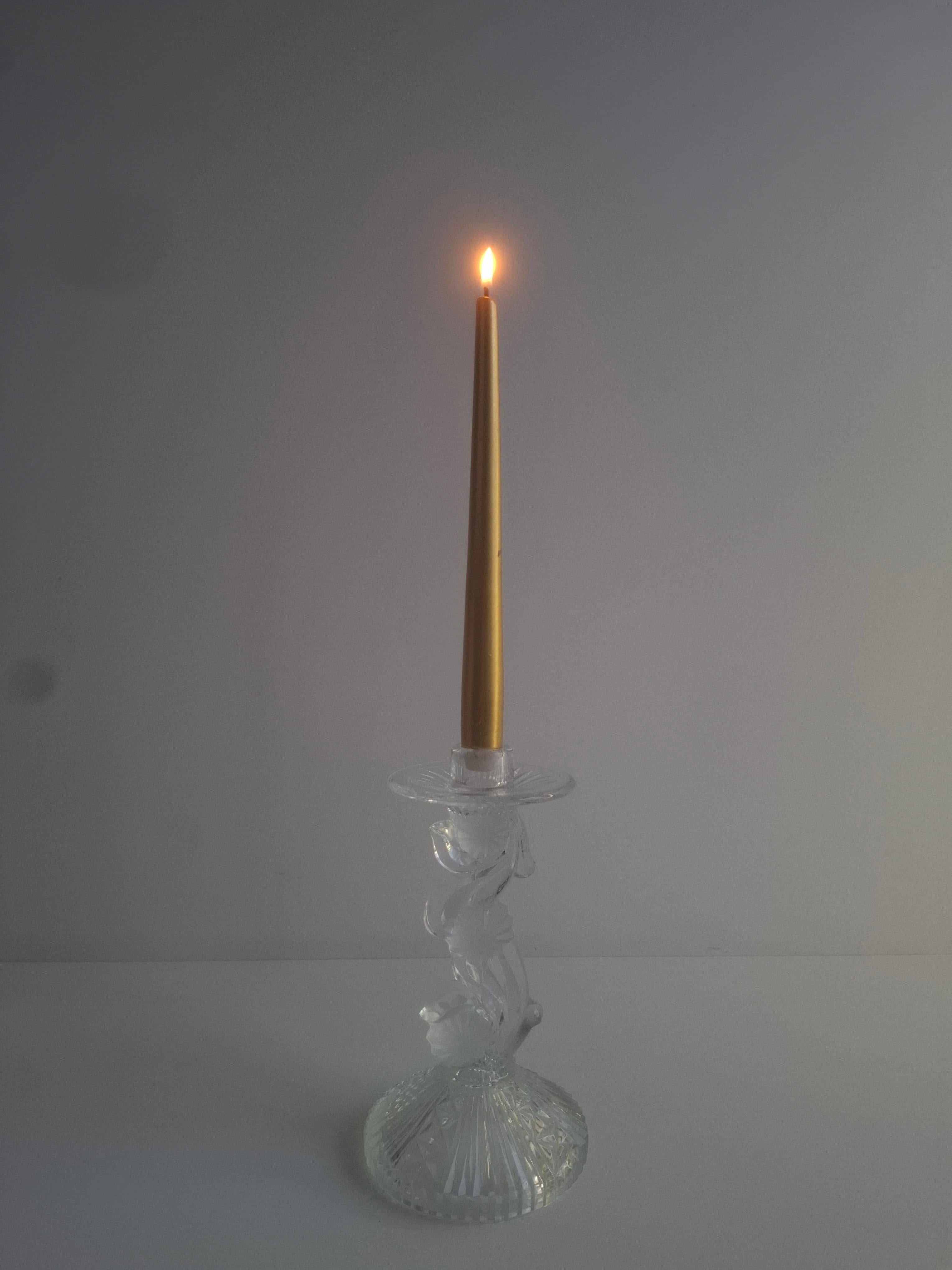 Skulpturaler Kerzenhalter aus geschliffenem tschechoslowakischem Glas, klar, feuerpoliert, Mitte des Jahrhunderts im Angebot 9