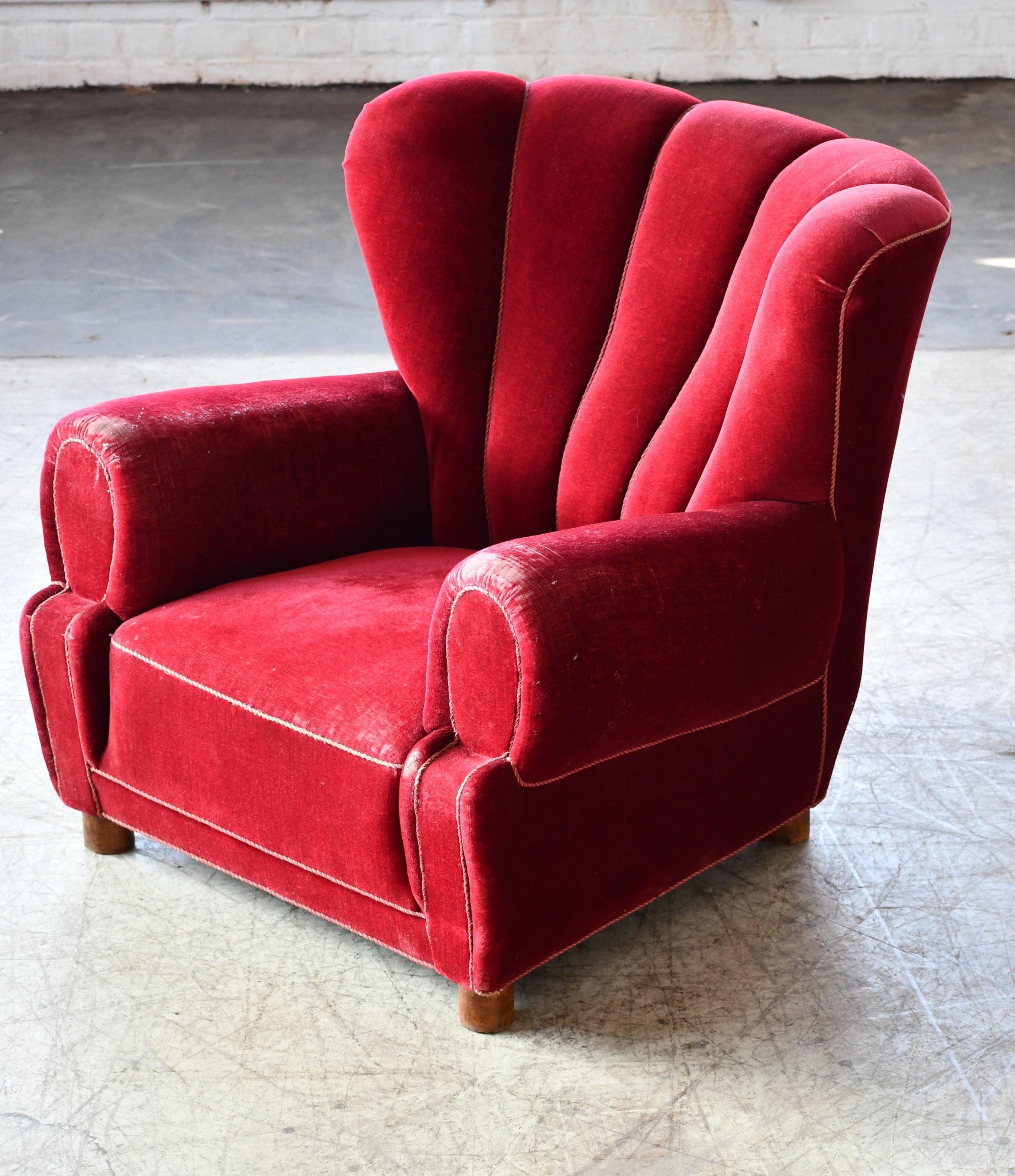 Midcentury Danish 1940's Large Fritz Hansen Style Club Chair 3