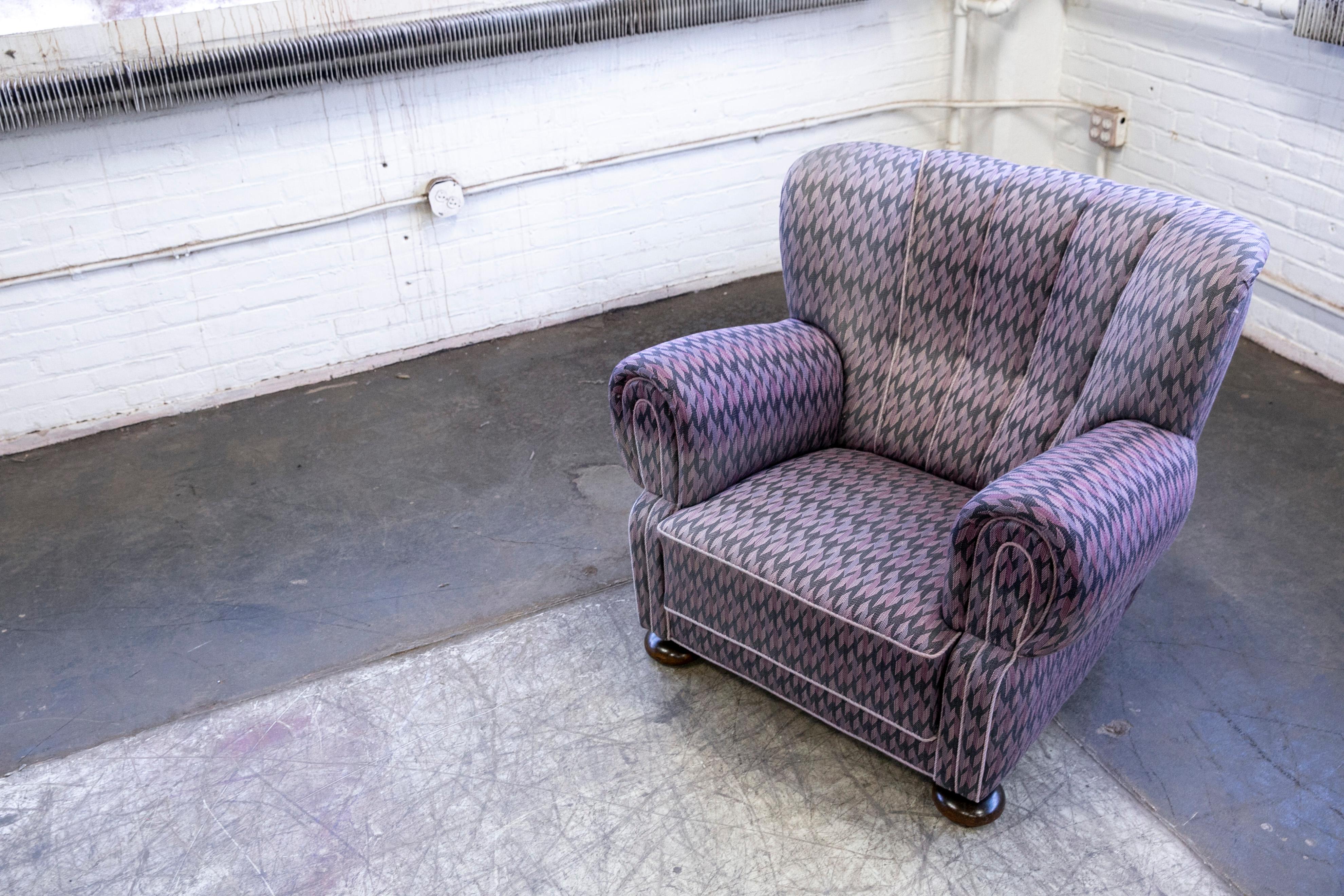 Wool Midcentury Danish 1940's Large Fritz Hansen Style Club Chair