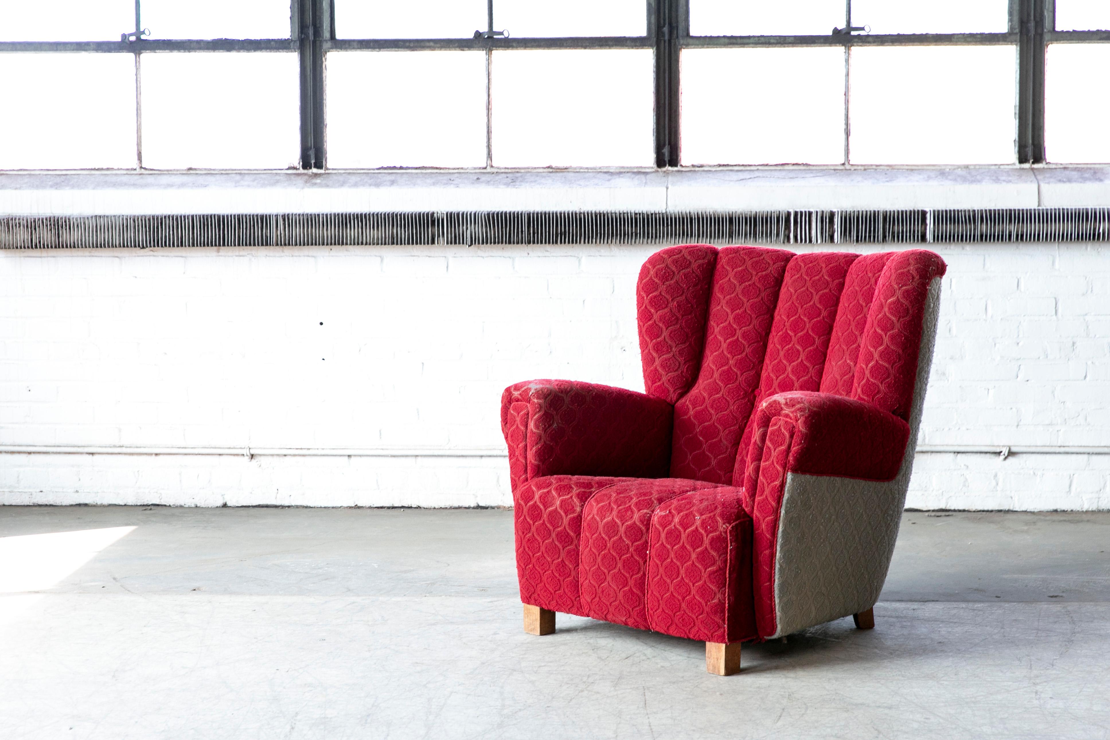 Sedia da club danese di metà secolo, stile Fritz Hansen, anni '40, di grandi dimensioni In condizioni buone in vendita a Bridgeport, CT
