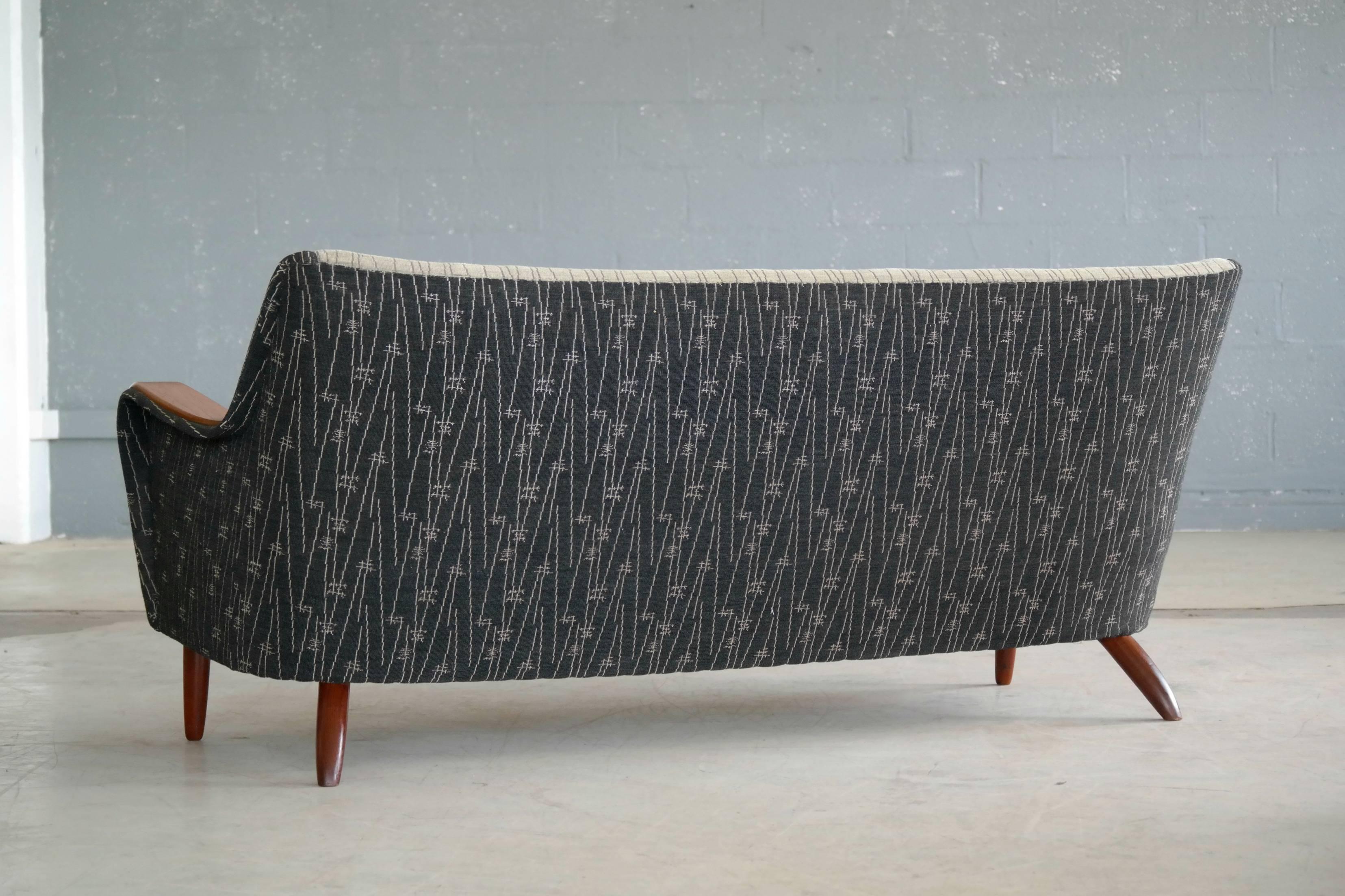 Wool Midcentury Danish 1950s Kurt Olsen Style Sofa with Teak Armrests