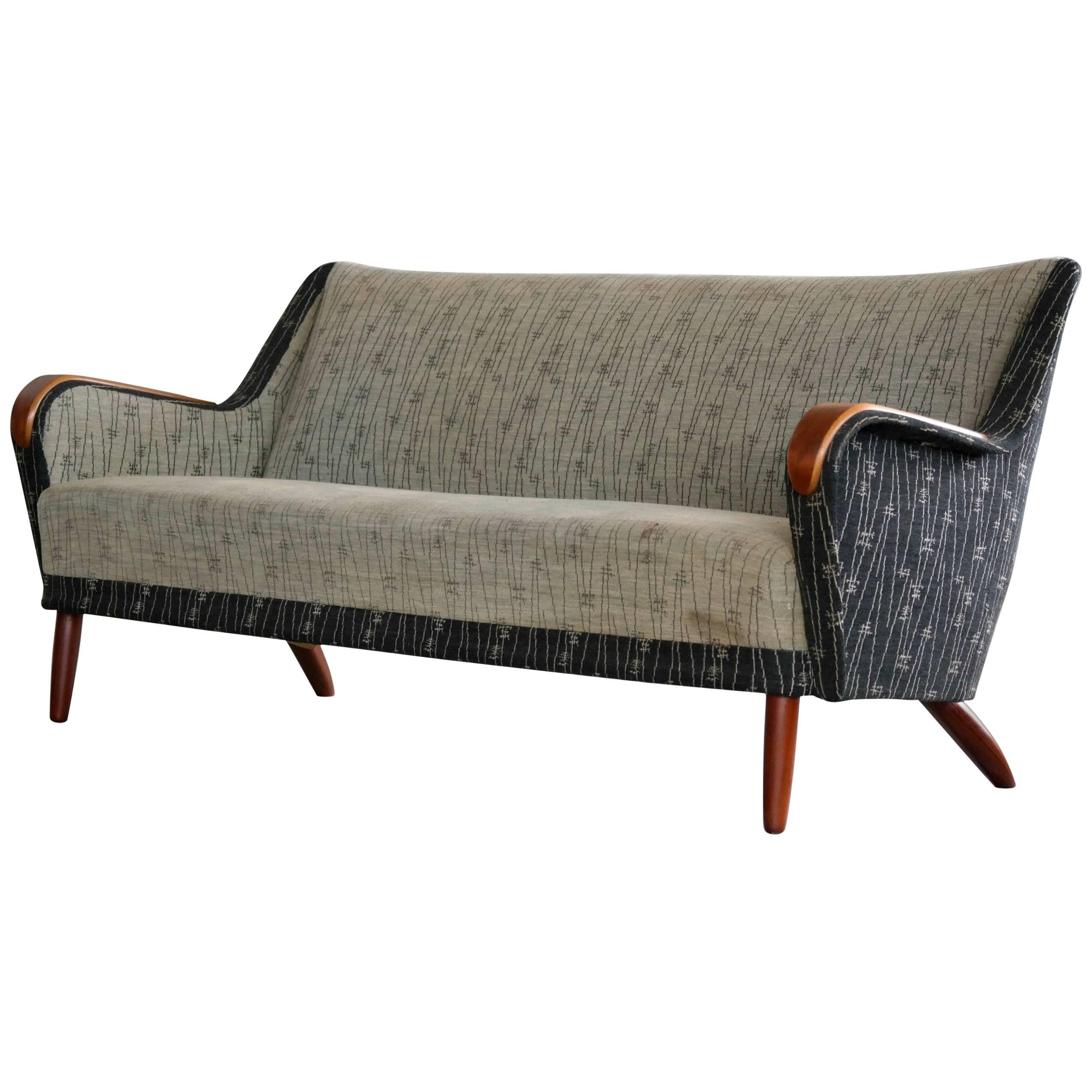Midcentury Danish 1950s Kurt Olsen Style Sofa with Teak Armrests