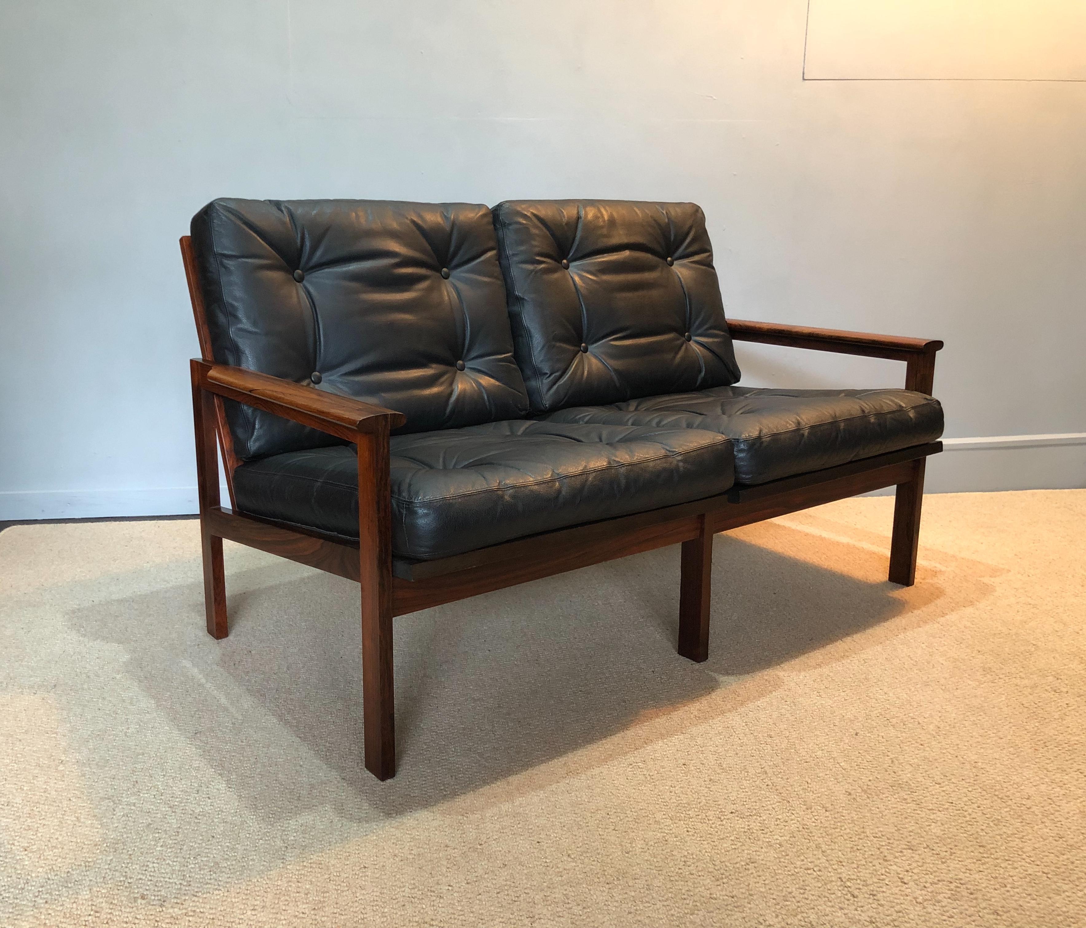 Leather Midcentury Danish 2-Seat Sofa by Illum Wikkelso