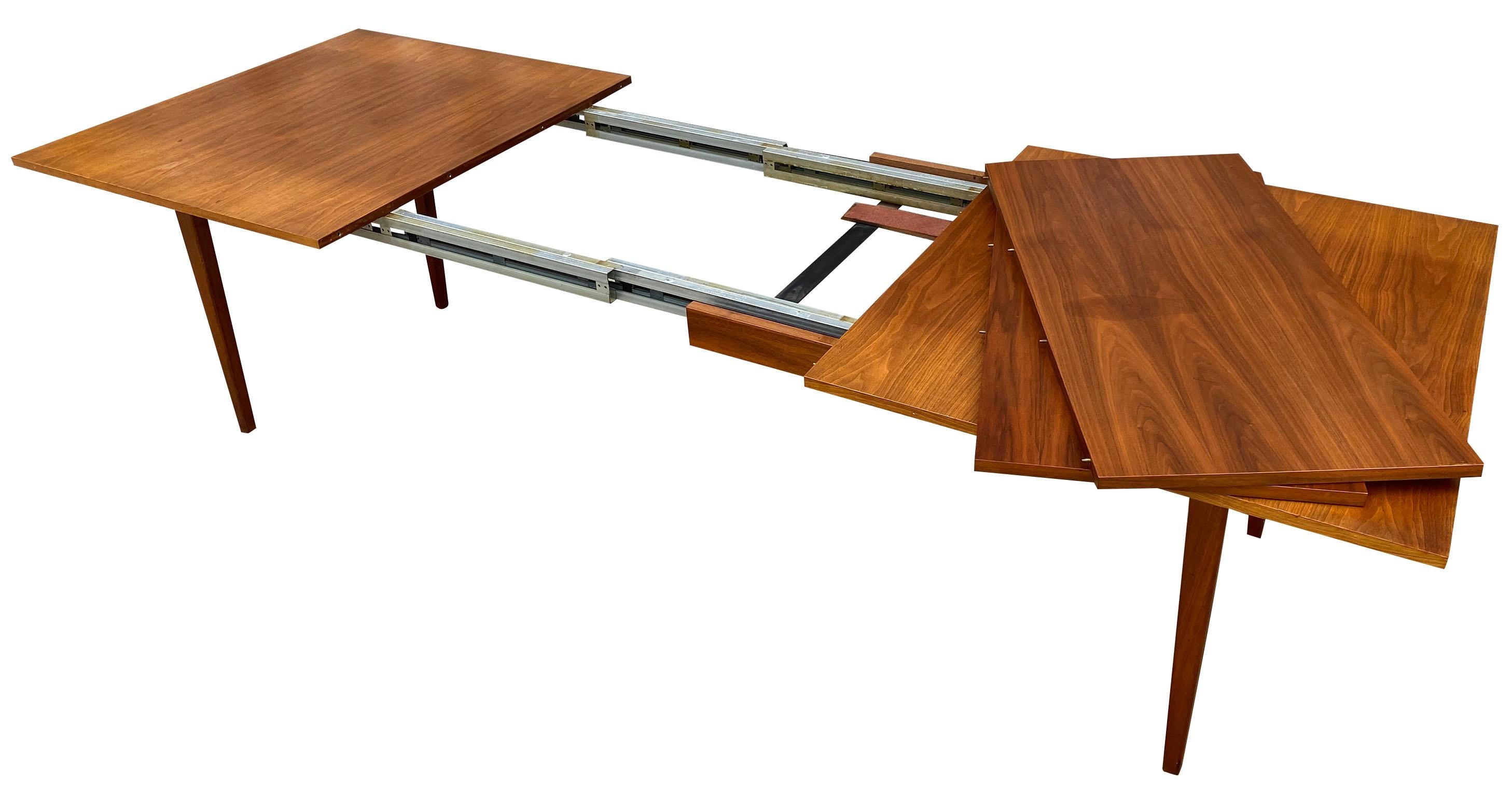 Midcentury Danish American walnut Expandable Dining Table with '2' Leaves 4