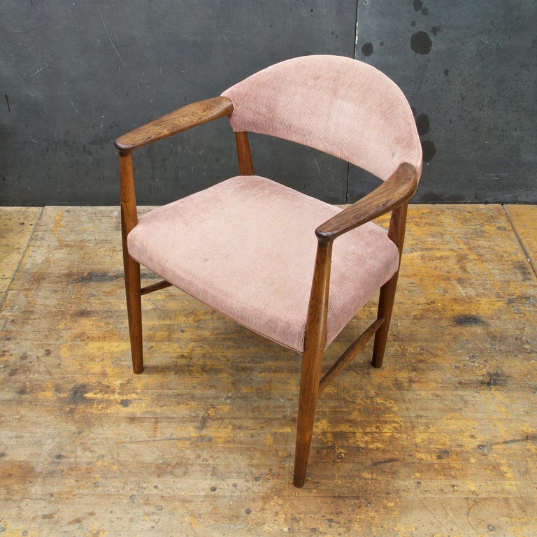 Scandinavian Modern 1950s Brazilian Rosewood Danish Upholstered Dining Captain Chair Larsen + Madsen For Sale