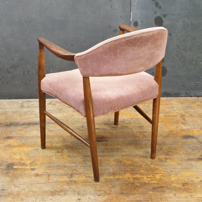 Lacquered 1950s Brazilian Rosewood Danish Upholstered Dining Captain Chair Larsen + Madsen For Sale