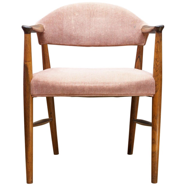 1950s Brazilian Rosewood Danish Upholstered Dining Captain Chair Larsen + Madsen For Sale