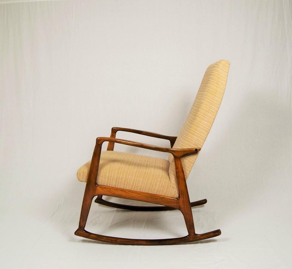 Upholstery Midcentury Danish Beech Rocking Chair, 1960s