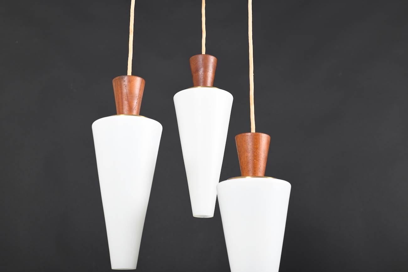 Mid-Century Modern Midcentury Danish Boomerang-Hanging Lamp in Teak and Glass For Sale