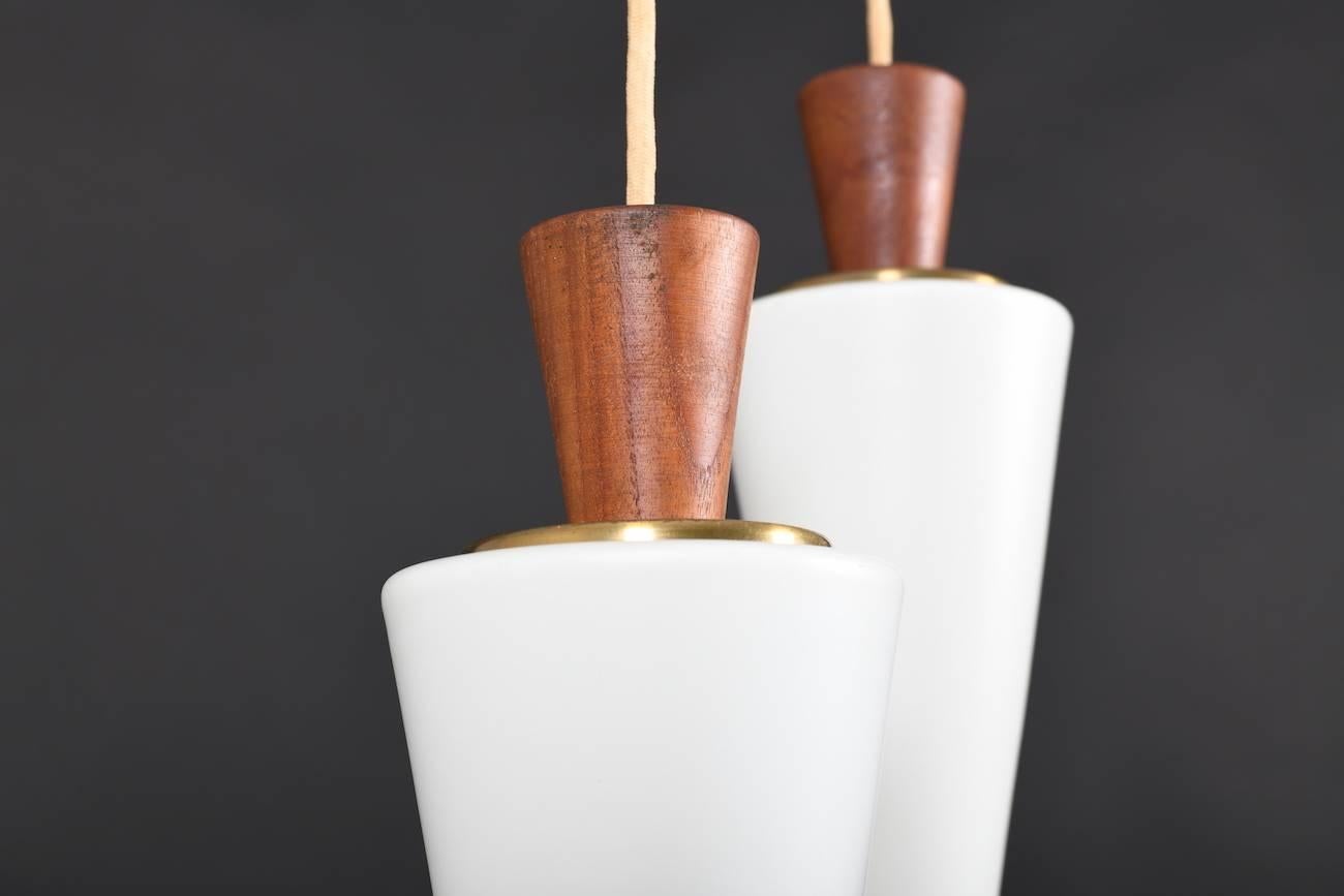 Midcentury Danish Boomerang-Hanging Lamp in Teak and Glass In Good Condition For Sale In Handewitt, DE