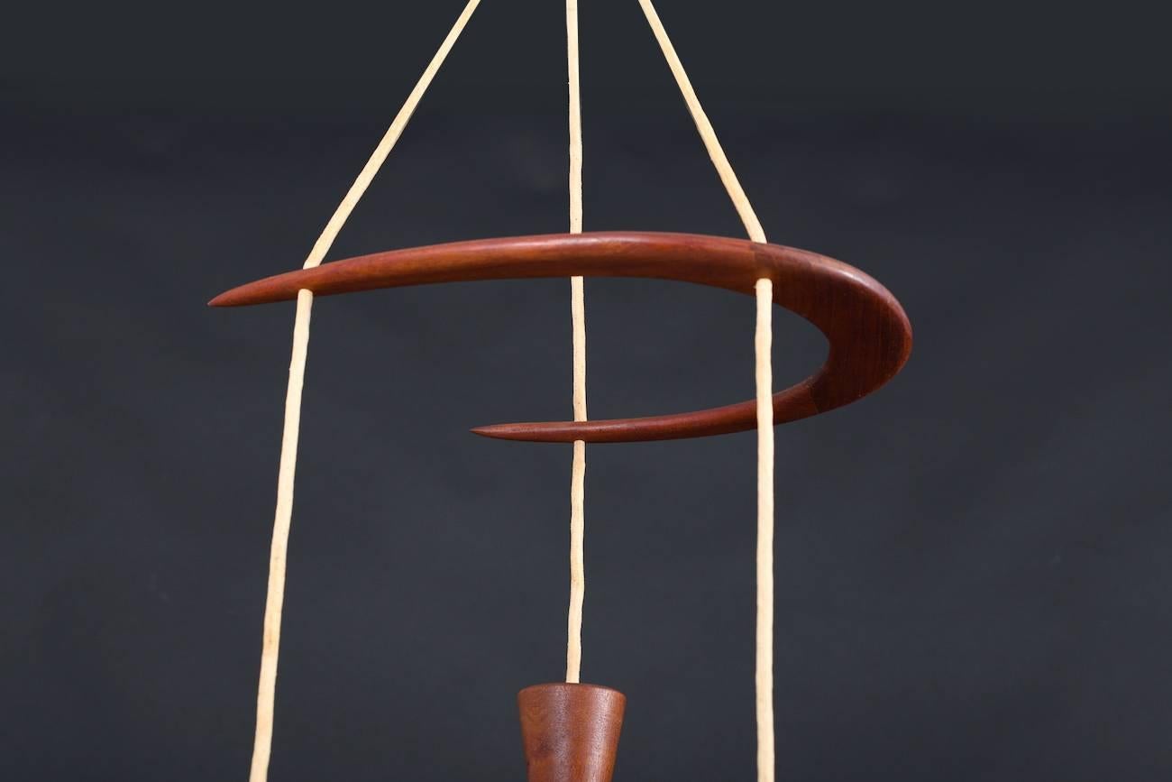 Mid-20th Century Midcentury Danish Boomerang-Hanging Lamp in Teak and Glass For Sale