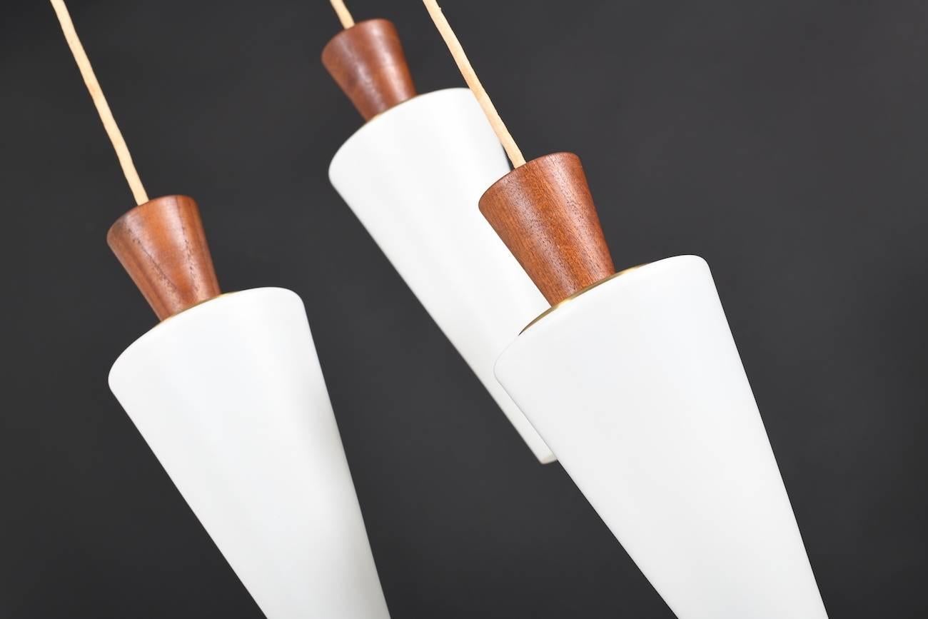 Midcentury Danish Boomerang-Hanging Lamp in Teak and Glass For Sale 1