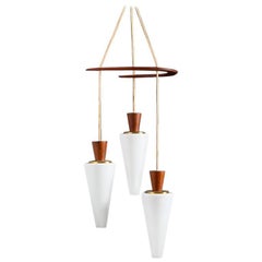 Midcentury Danish Boomerang-Hanging Lamp in Teak and Glass