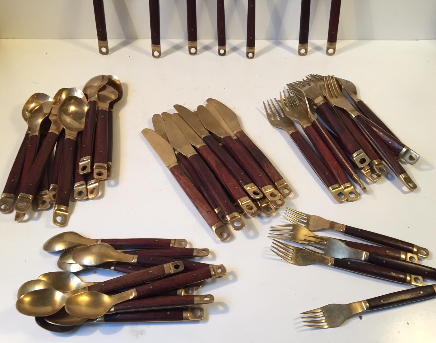 Mid-Century Modern Midcentury Danish Brass and Teak Flatware Cutlery Set from Carl Cohr, Set of 55