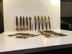 Midcentury Danish Brass and Teak Flatware Cutlery Set from Carl Cohr, Set of 20