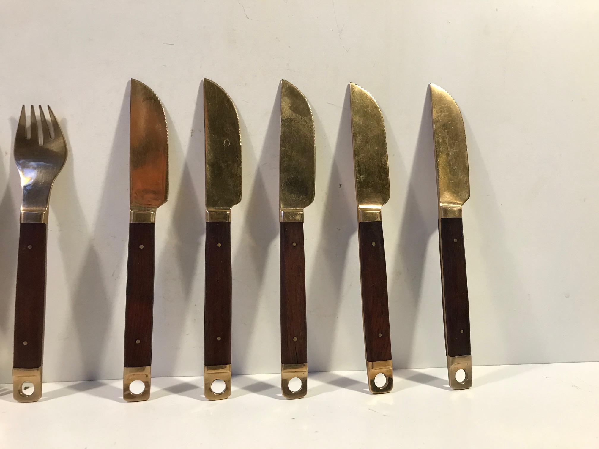 Mid-20th Century Midcentury Danish Brass and Teak Flatware Cutlery Set from Carl Cohr, Set of 20