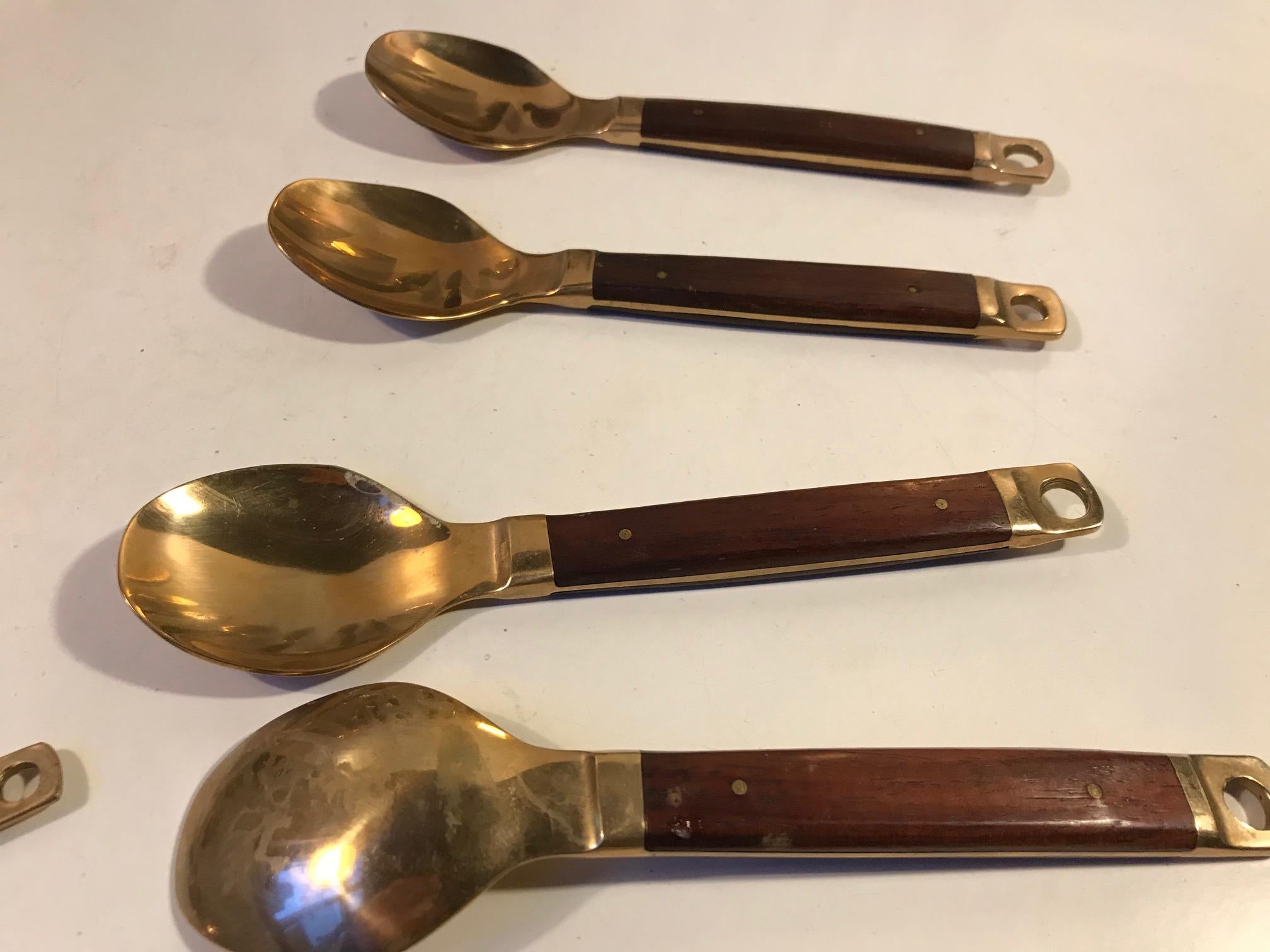 Midcentury Danish Brass and Teak Flatware Cutlery Set from Carl Cohr, Set of 20 1