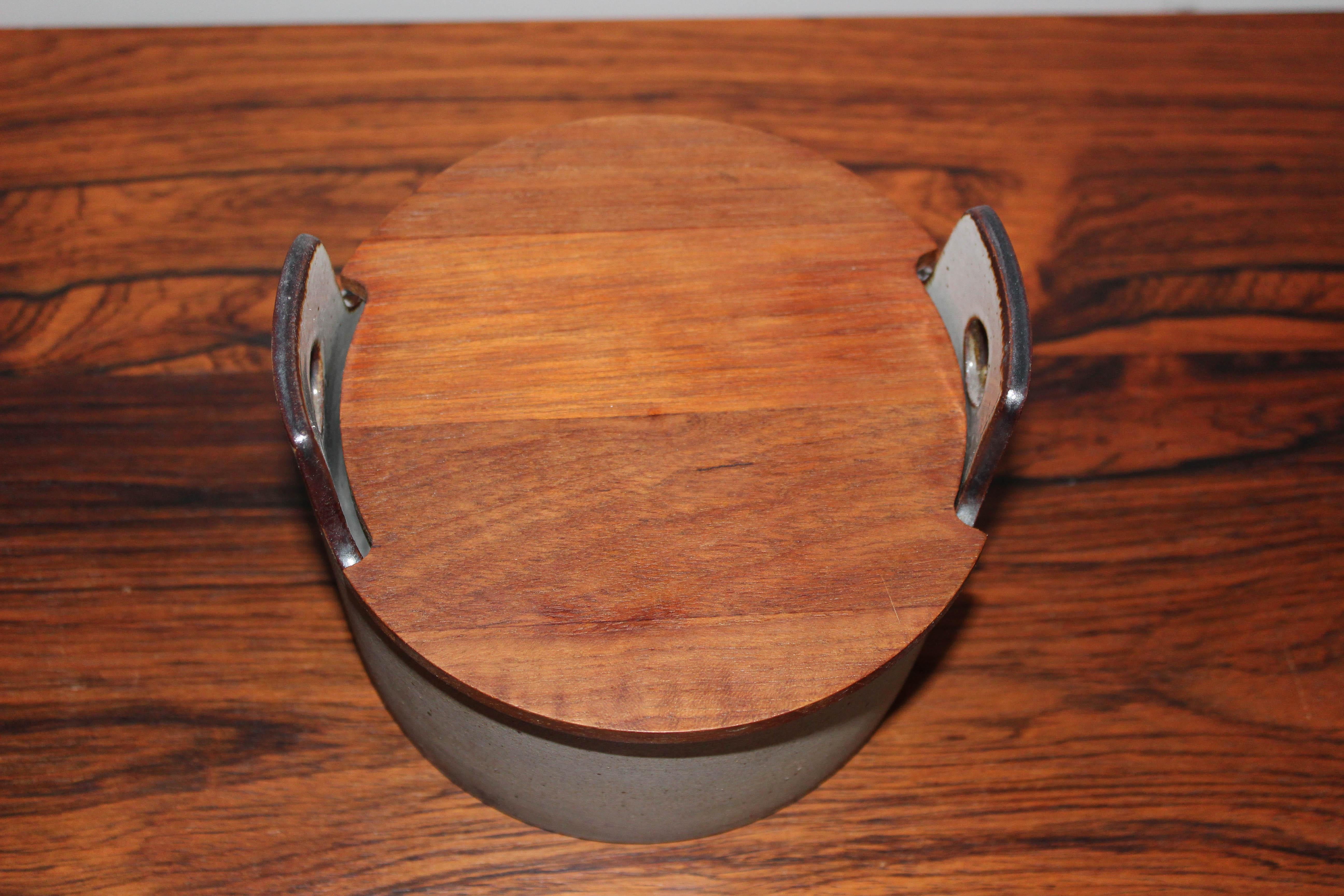 Mid-20th Century Midcentury Danish Ceramic Bowl with Teak Lid by Knabstrup Atelier For Sale