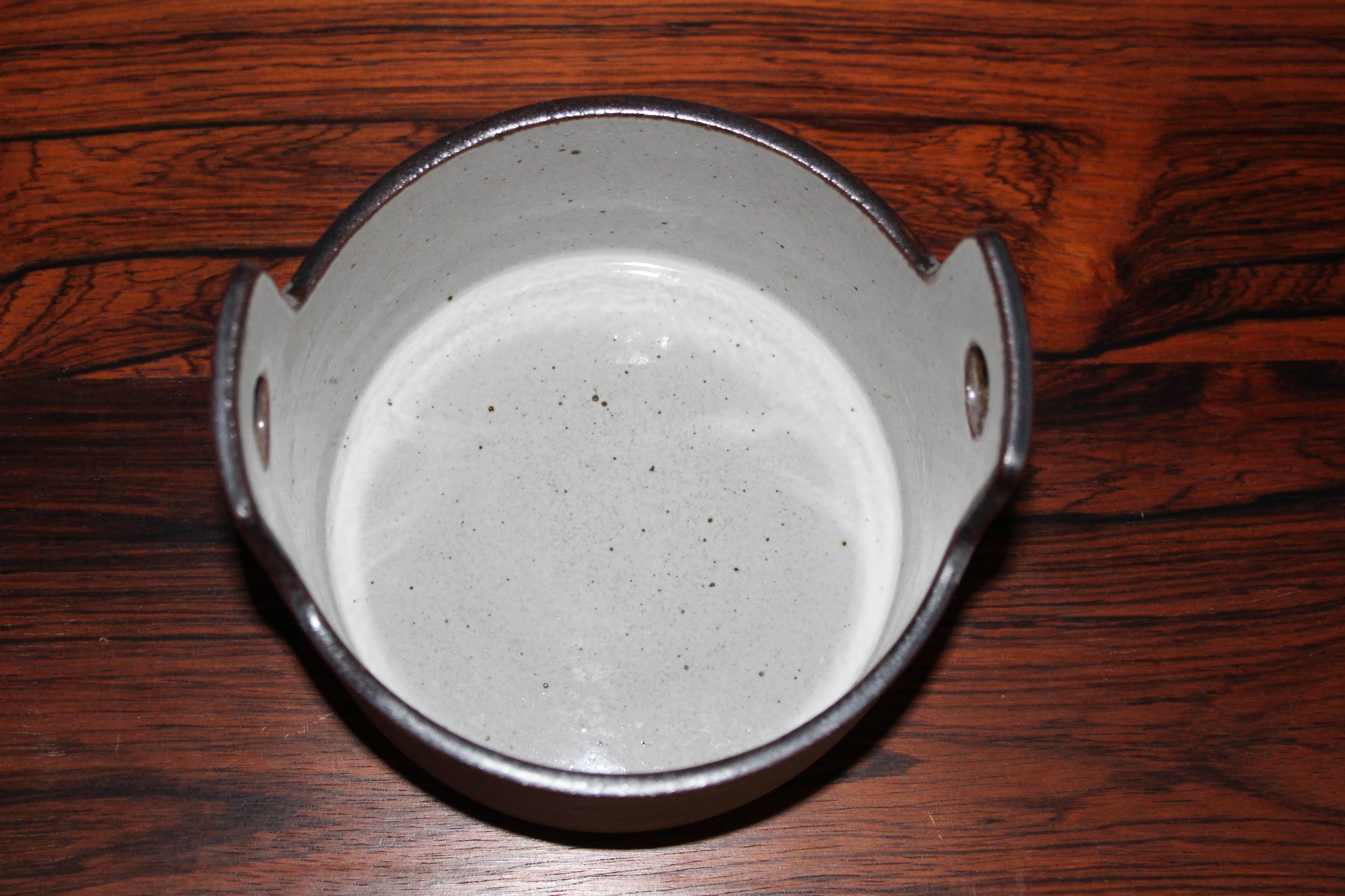 Midcentury Danish Ceramic Bowl with Teak Lid by Knabstrup Atelier For Sale 1