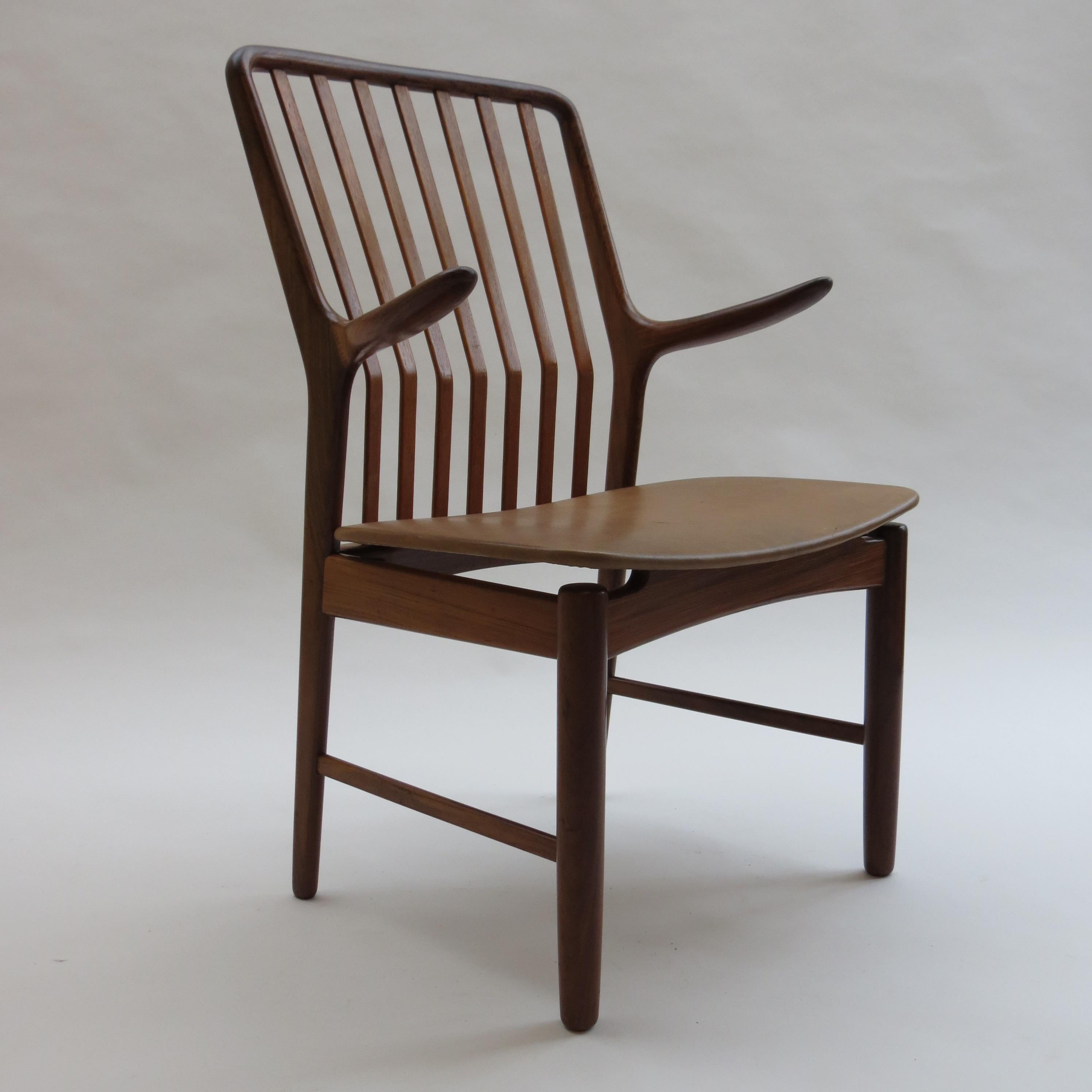 Mid-Century Modern Midcentury Danish Chair by Svend Madsen 1960s Teak with Leather Seat