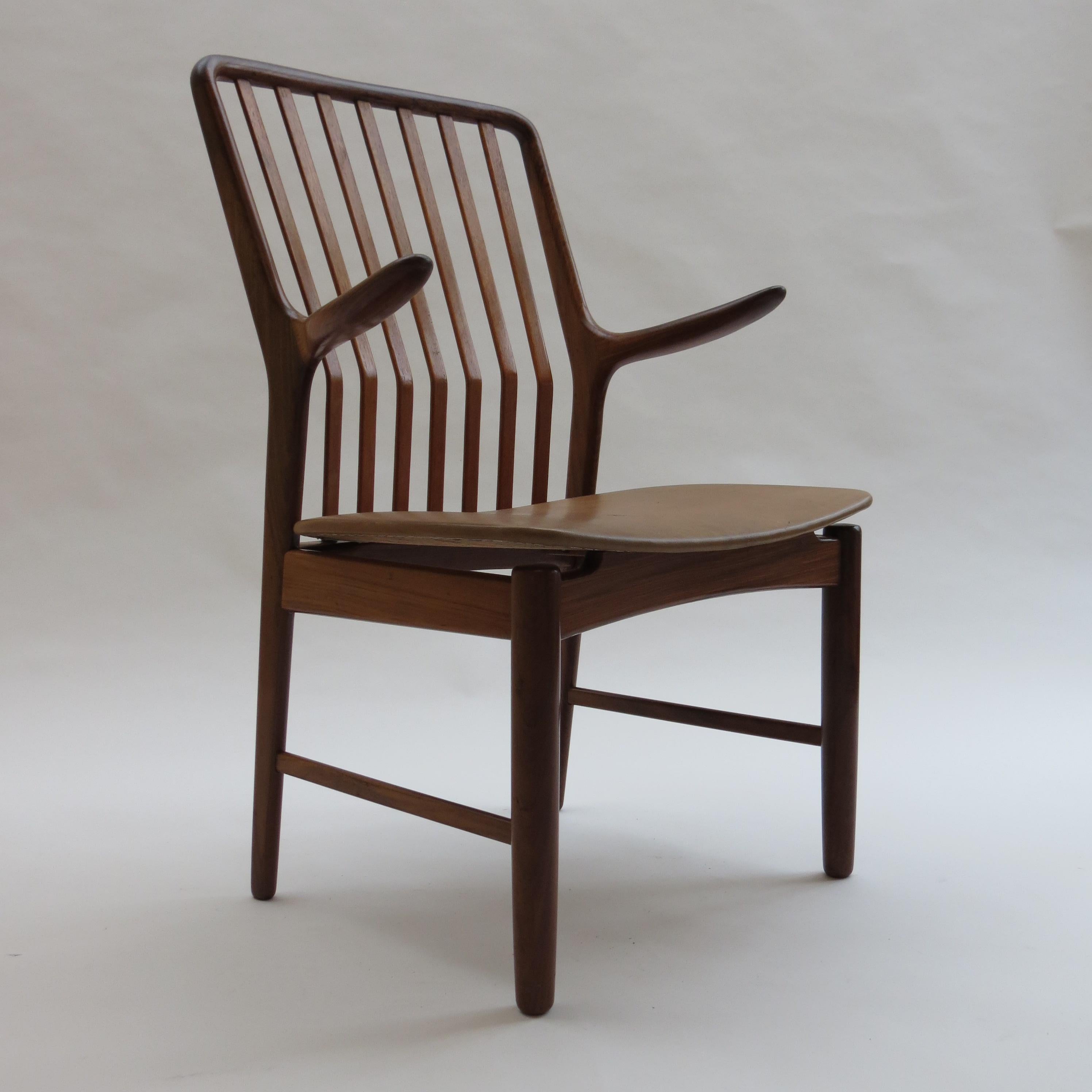 Midcentury Danish Chair by Svend Madsen 1960s with Brown Leather Seat In Good Condition In Stow on the Wold, GB