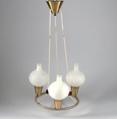 Midcentury Danish Chandelier with Opaline Glass Shades