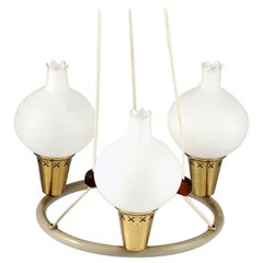 Vintage Midcentury Danish Chandelier with Opaline Glass Shades