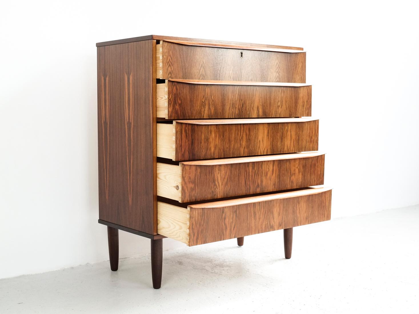 Mid-Century Modern Midcentury Danish Chest of 5 Drawers in Rosewood, 1960s For Sale