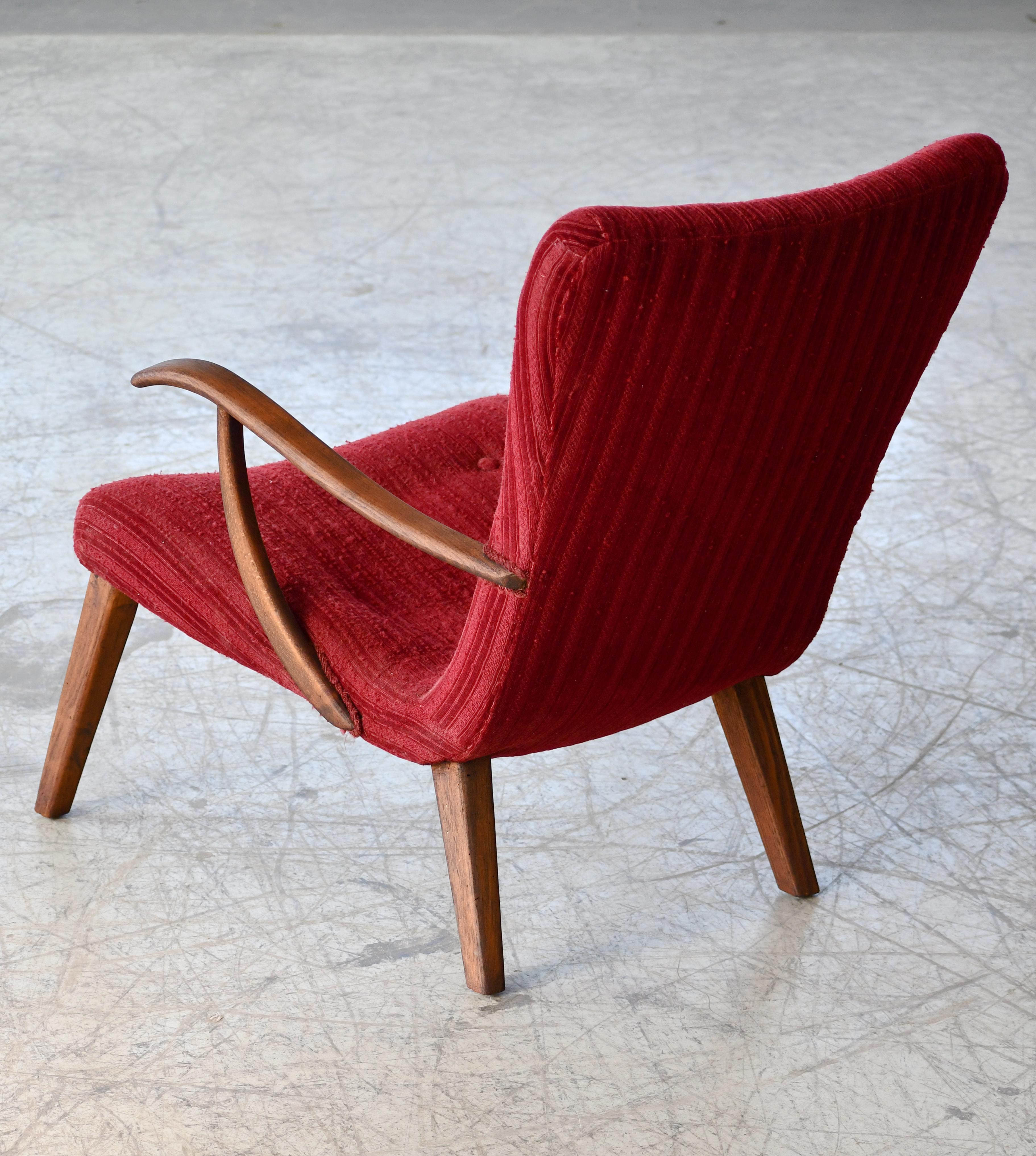 Beech Midcentury Danish Clam Style Lounge Chair, 1950s For Sale