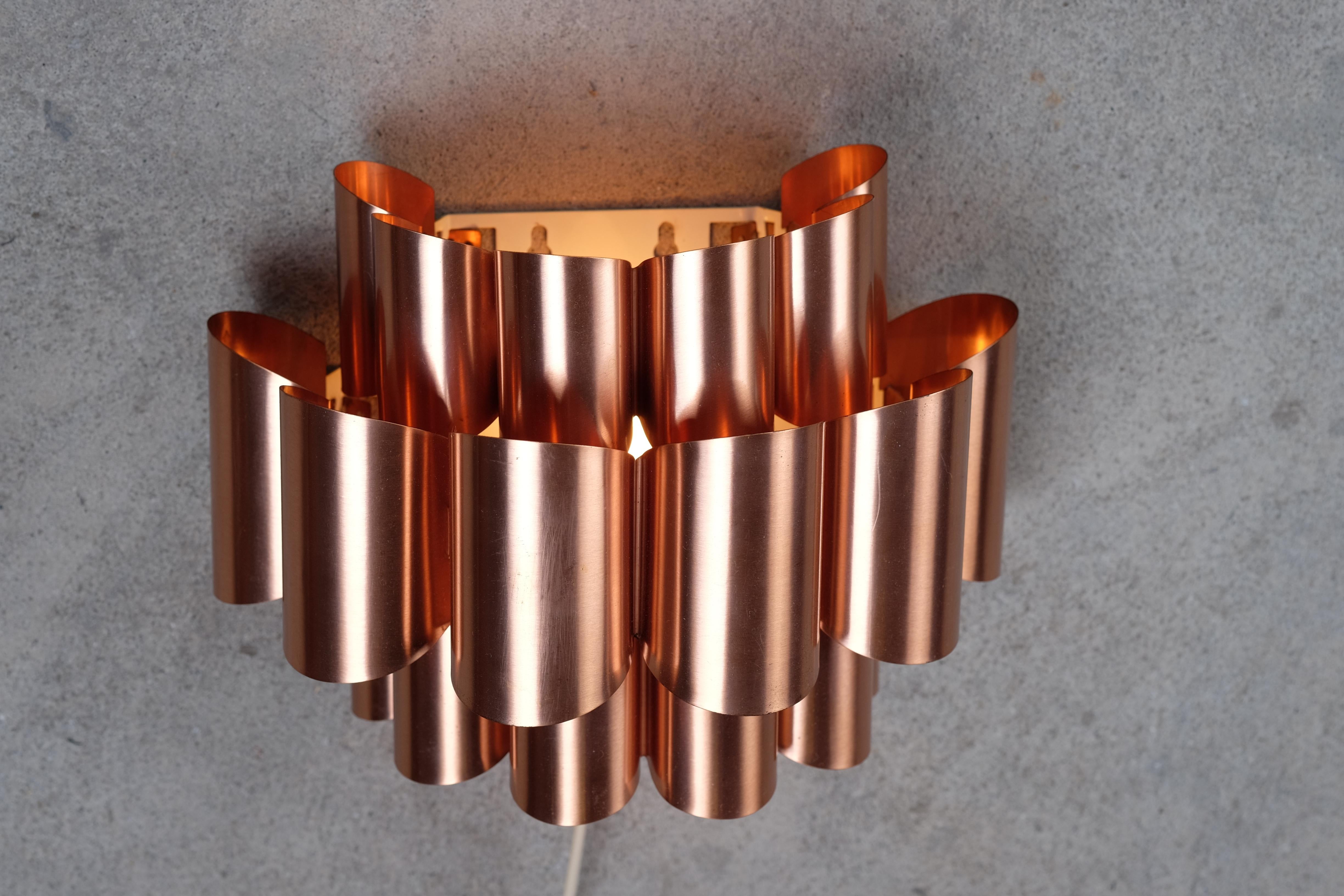 Midcentury Danish Copper Wall Lamp by Werner Schou In Good Condition For Sale In Middelfart, Fyn