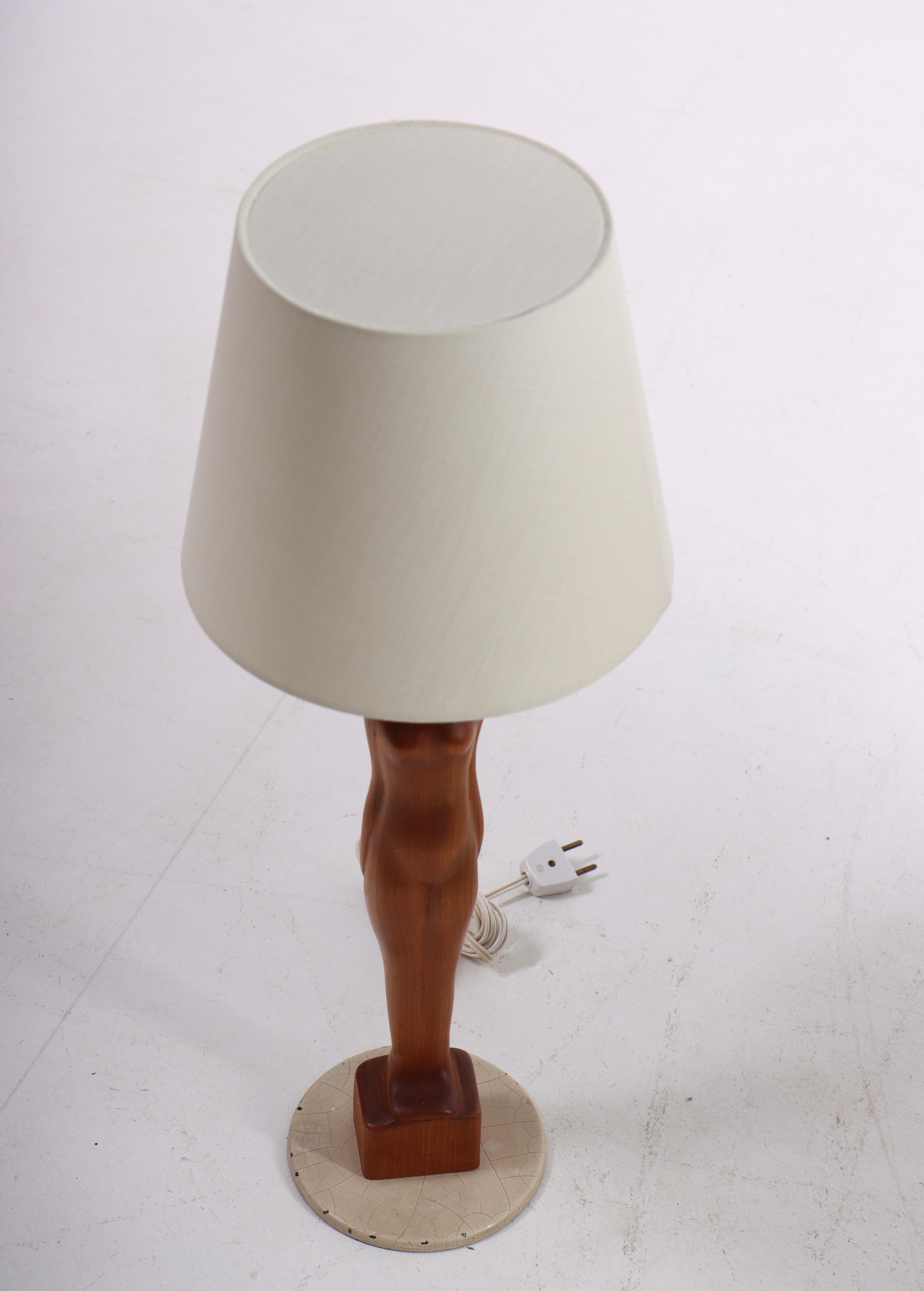Brass Mid-Century Danish Decorative Table Lamp in Teak, 1950s For Sale