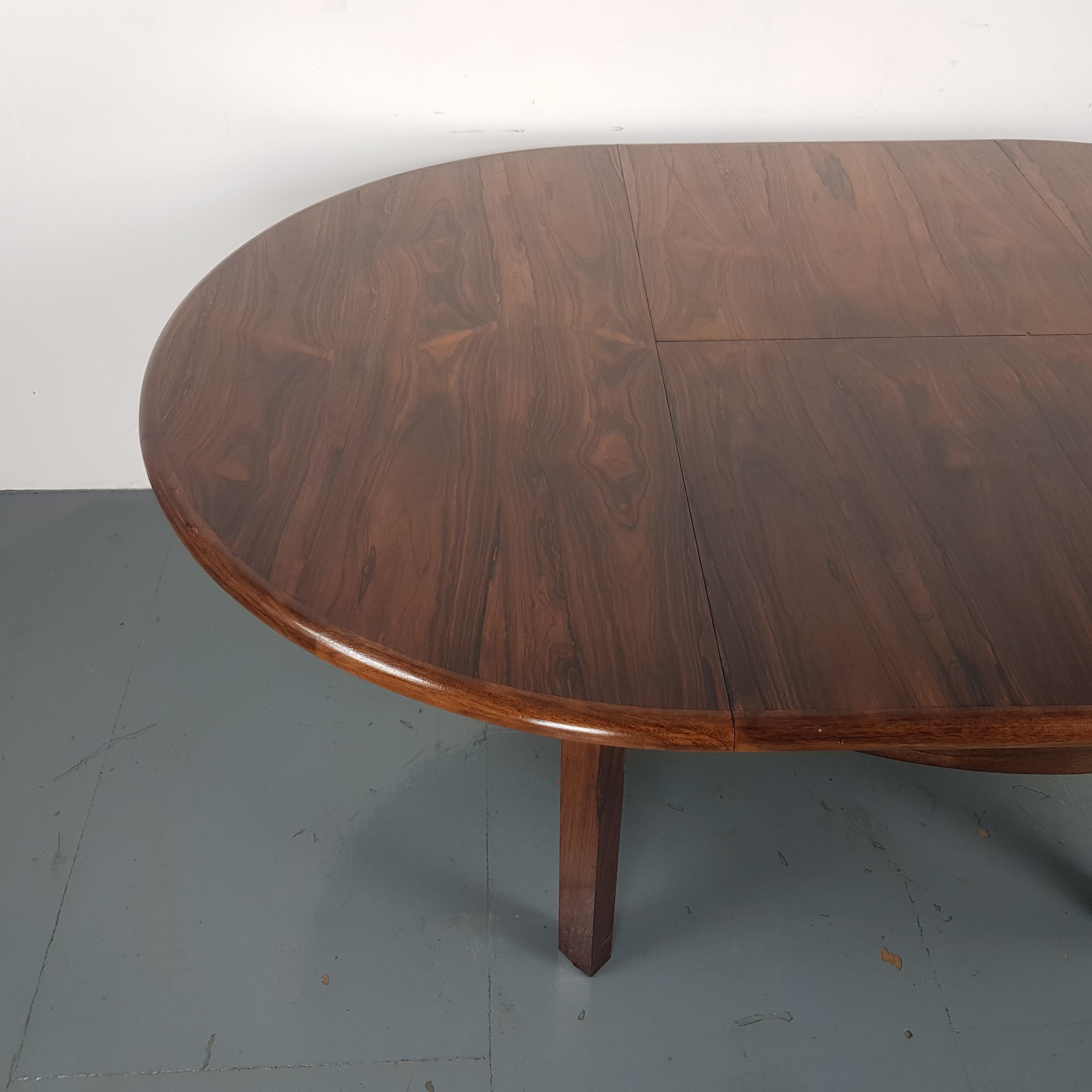 Midcentury Danish Extending Rosewood Dining Table For Sale 11