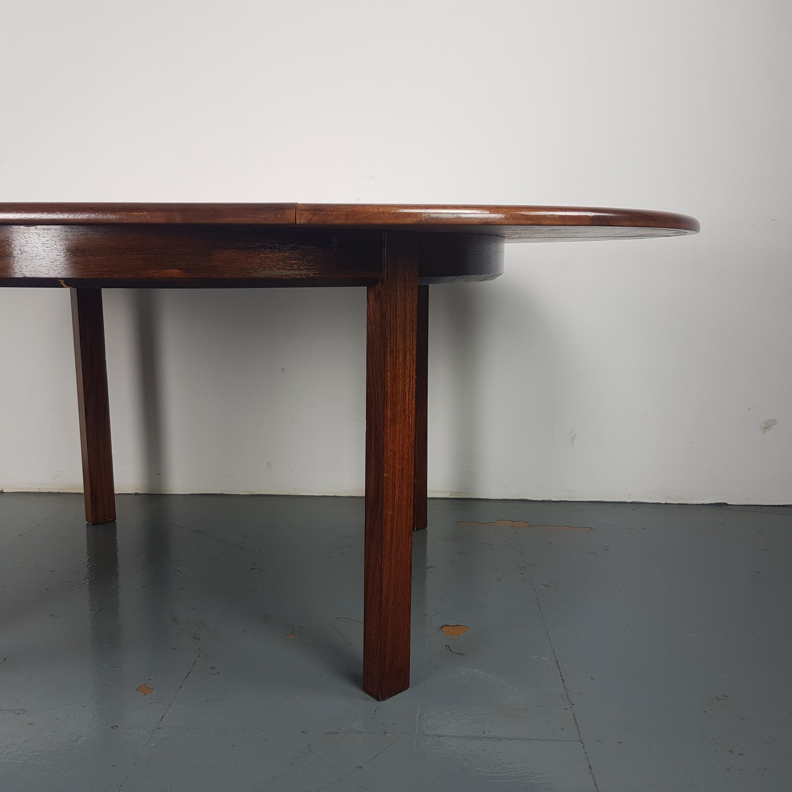 Midcentury Danish Extending Rosewood Dining Table For Sale 1