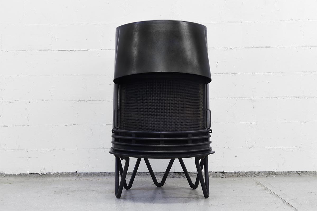 This wood stove was designed by architectural firm Hoff & Windinge for Tasso Denmark, circa 1942. The fireplace has a removable grate, Hairpin legs and is marked Tasso Denmark This a real Modernist piece.
 