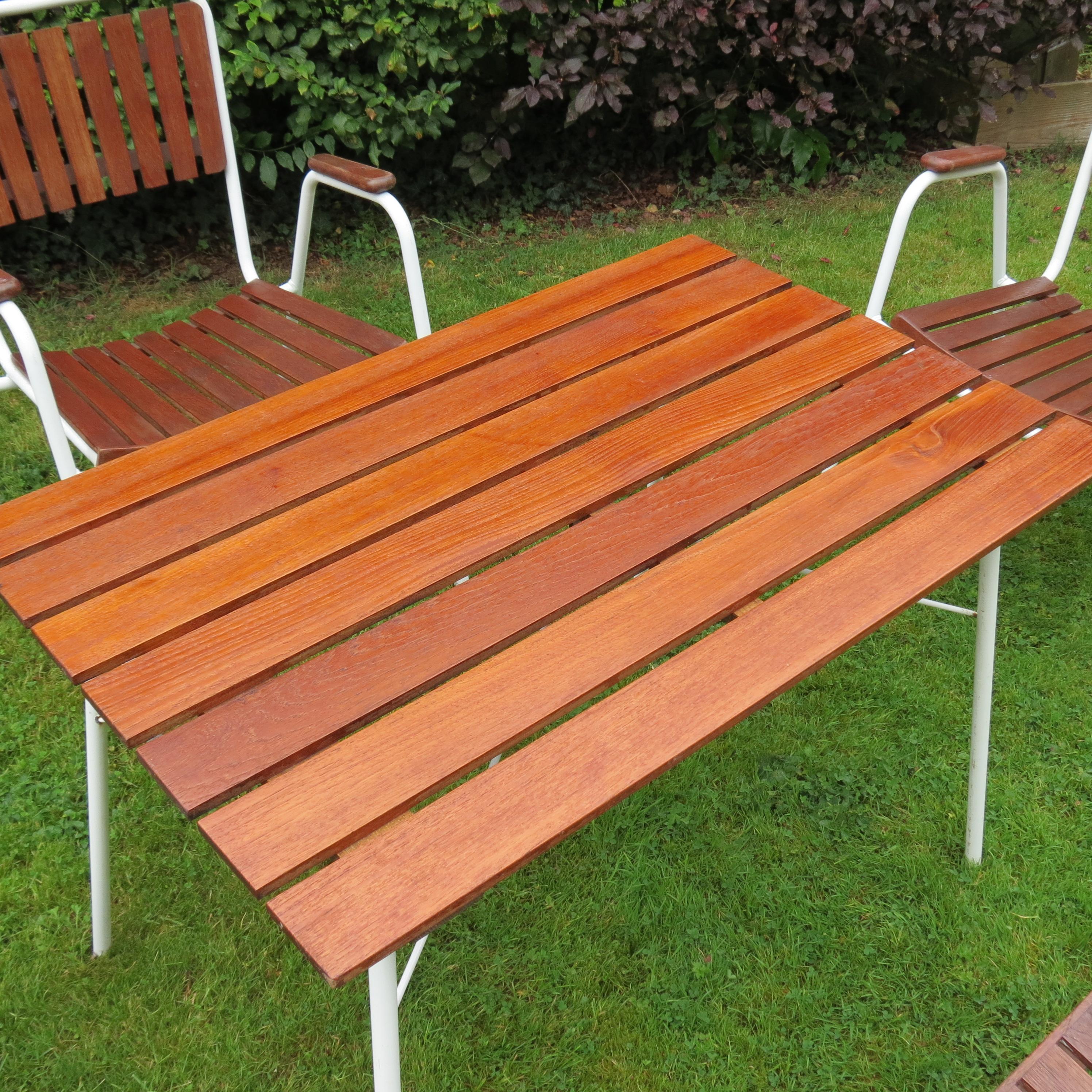 Midcentury Danish Garden Set by Daneline Stacking chairs and Folding table 5