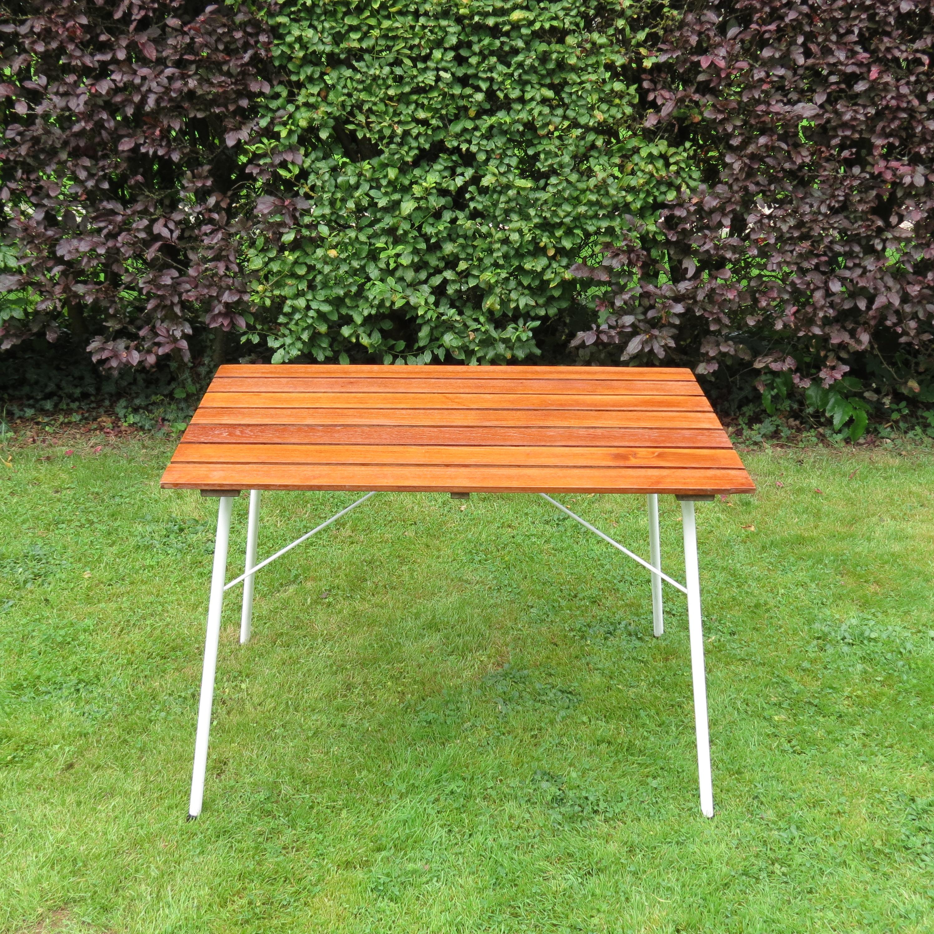Midcentury Danish Garden Set by Daneline Stacking chairs and Folding table 6