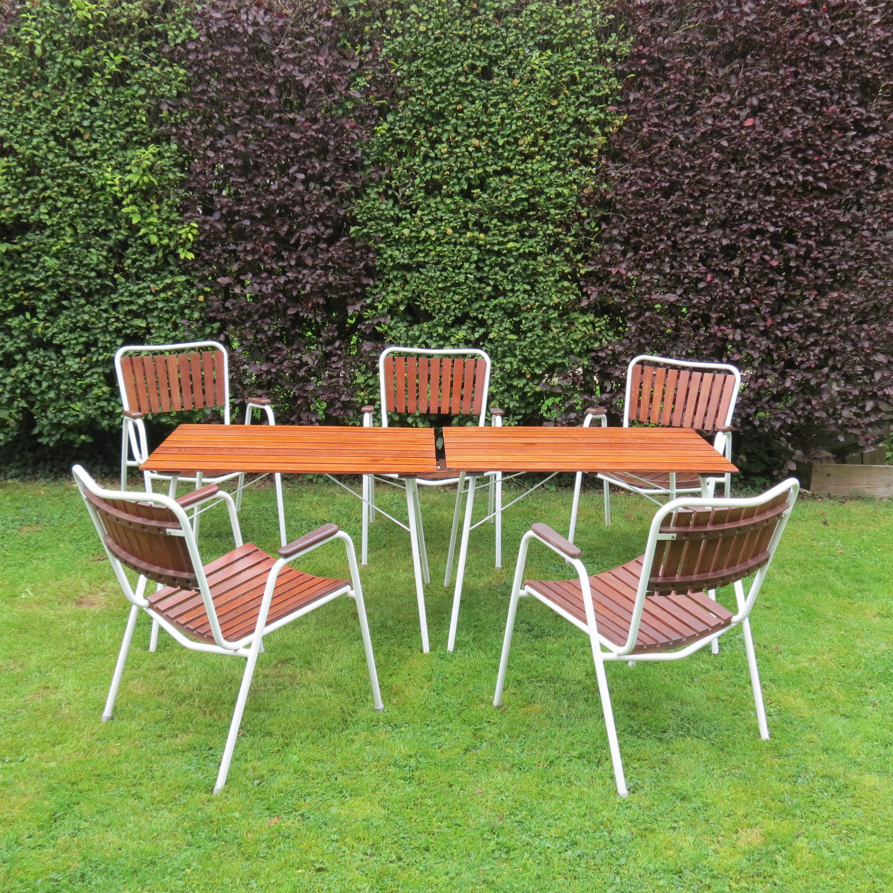 Midcentury Danish Garden Set by Daneline Stacking chairs and Folding table 11