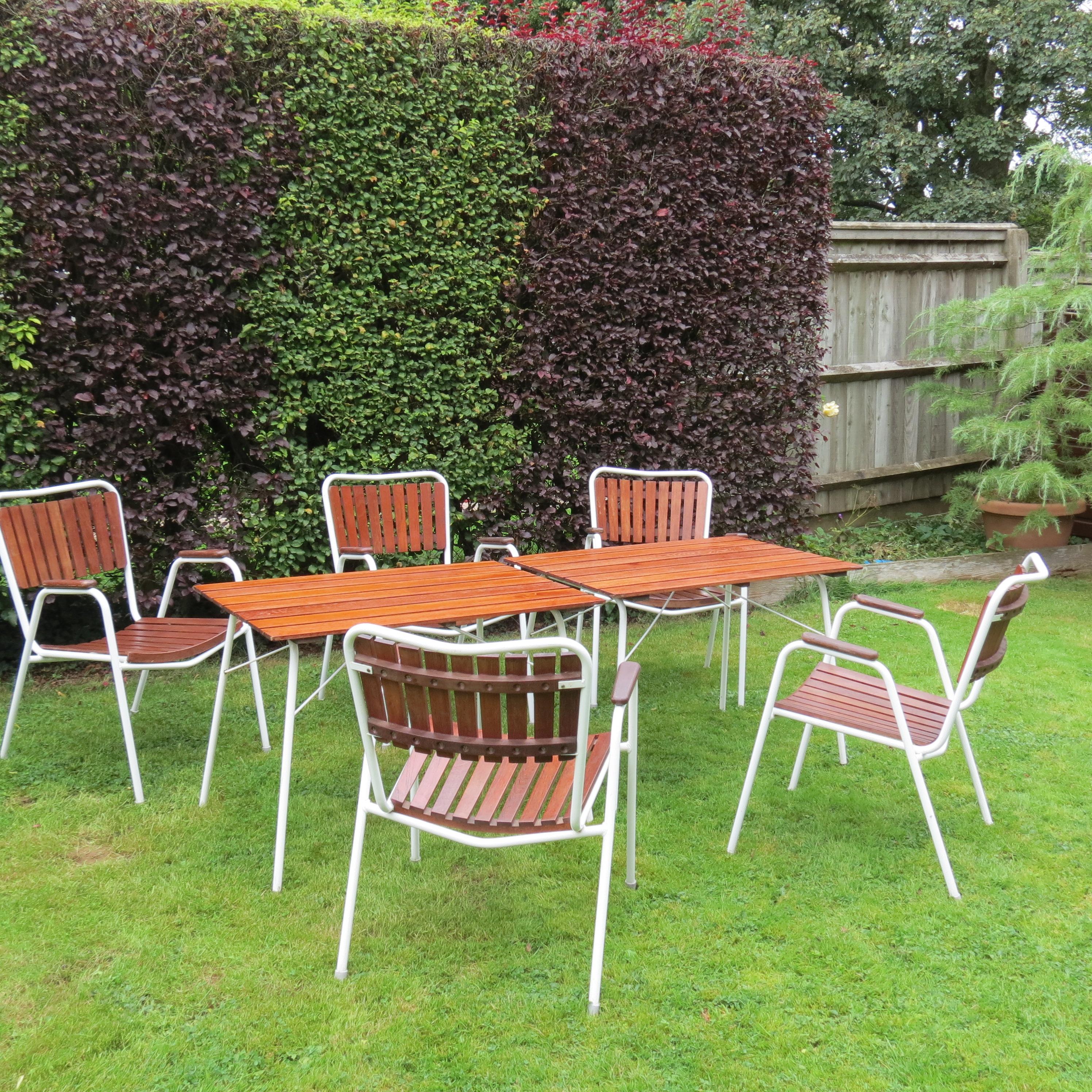 Midcentury Danish Garden Set by Daneline Stacking chairs and Folding table 12