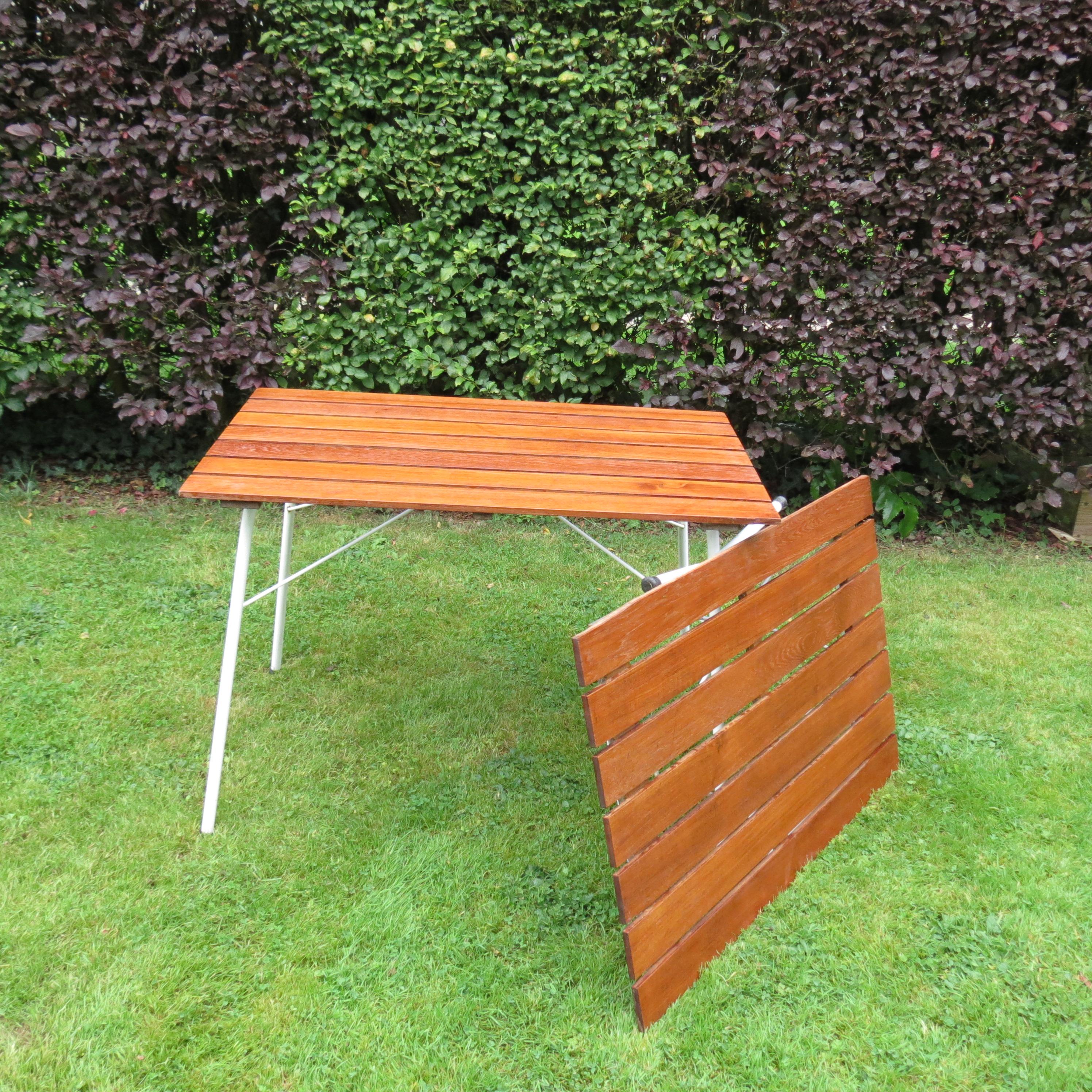 Midcentury Danish Garden Set by Daneline Stacking chairs and Folding table 13