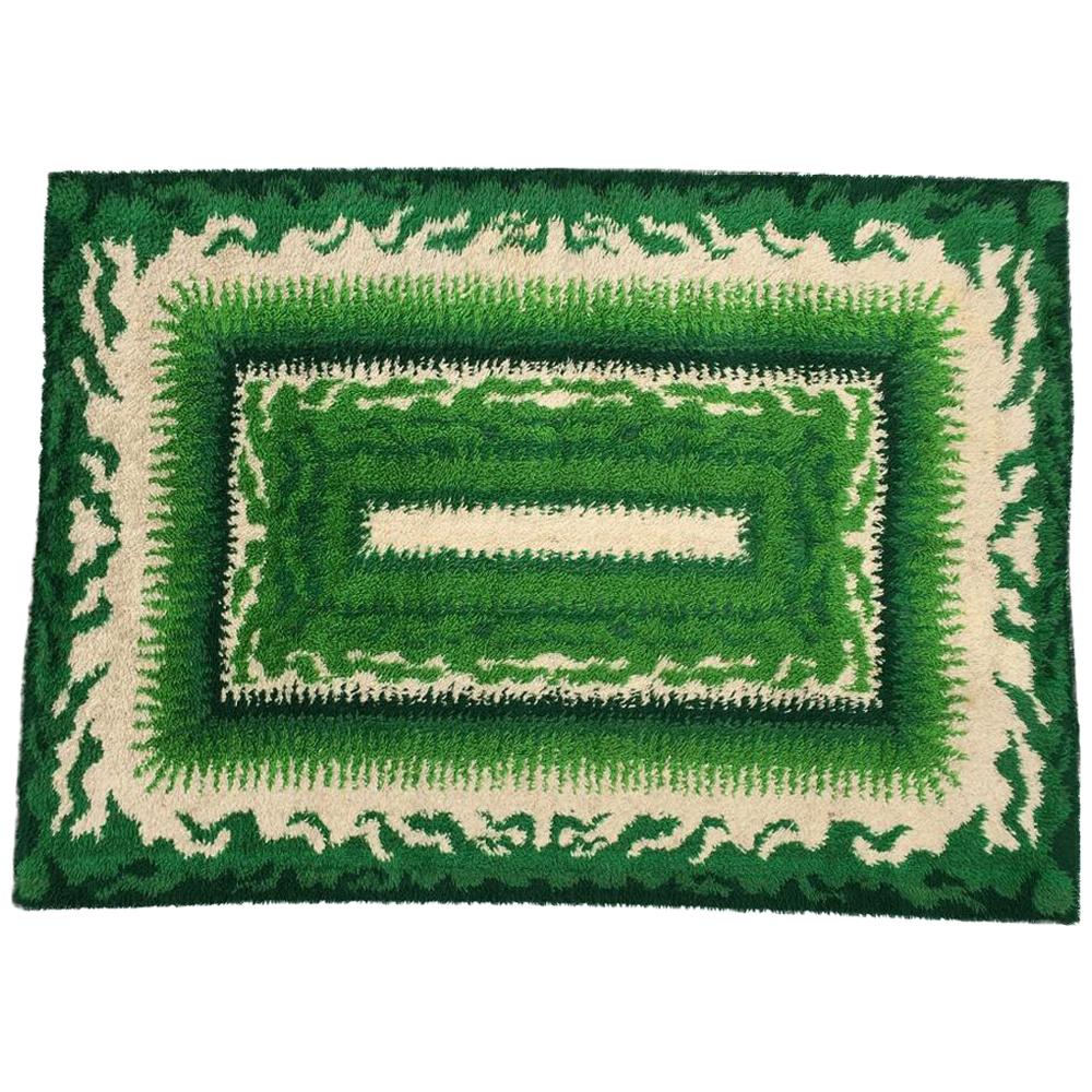 Midcentury Danish Green Rya Rug from Viking For Sale at 1stDibs