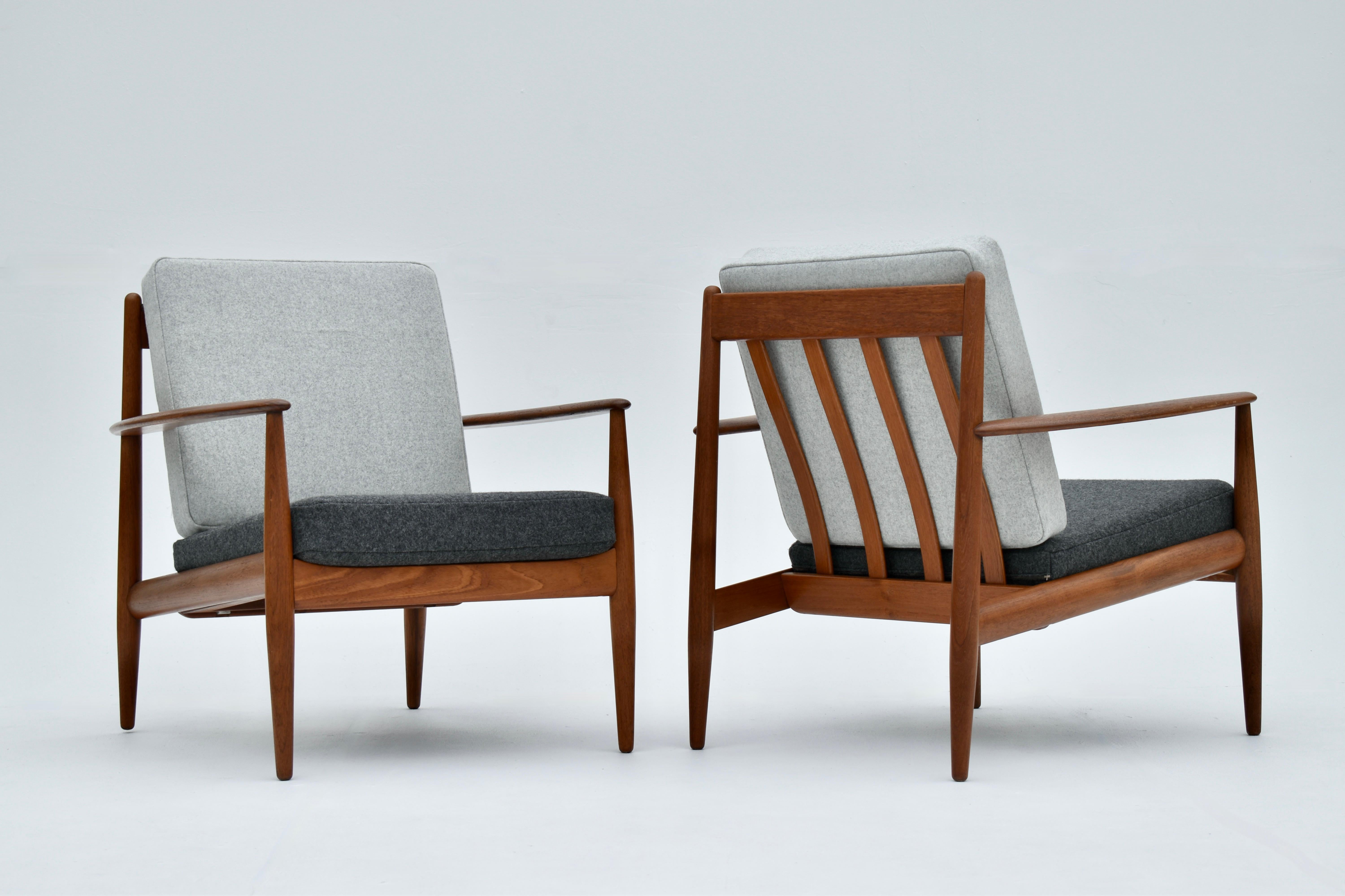 A beautiful pair of solid teak lounge chairs designed by Grete Jalk in the mid 50’s for France & Son, Denmark.

These are early production chaisr and the most desirable in our opinion.

These examples offered in excellent condition. The foam