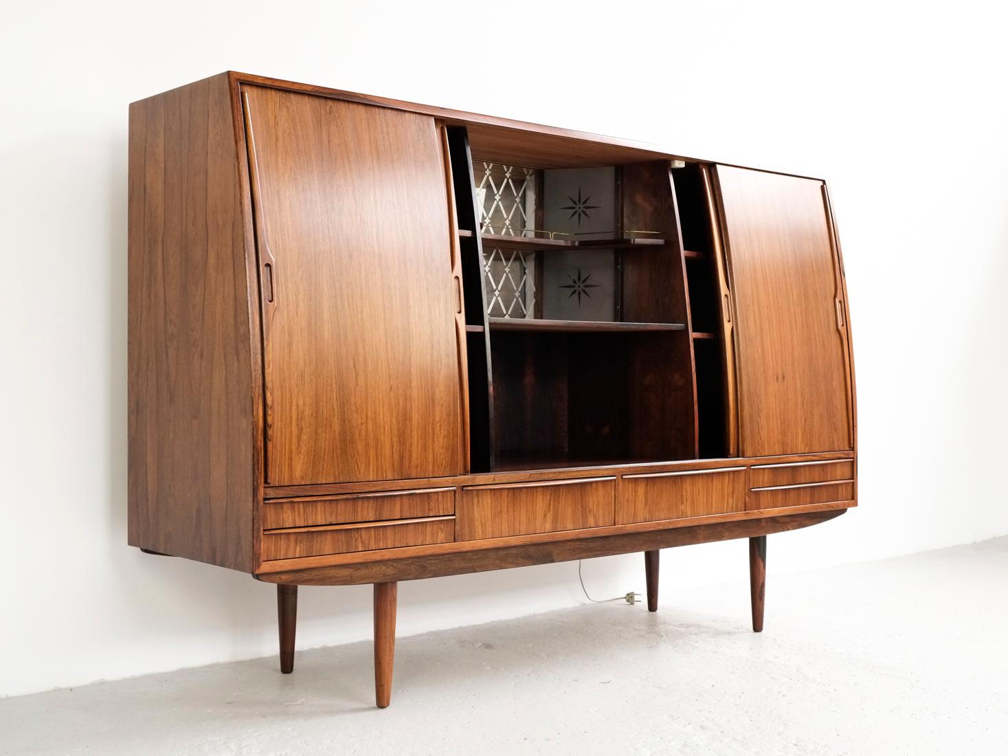 Mid-Century Modern Midcentury Danish Highboard in Rosewood with Bar Closet Inside For Sale